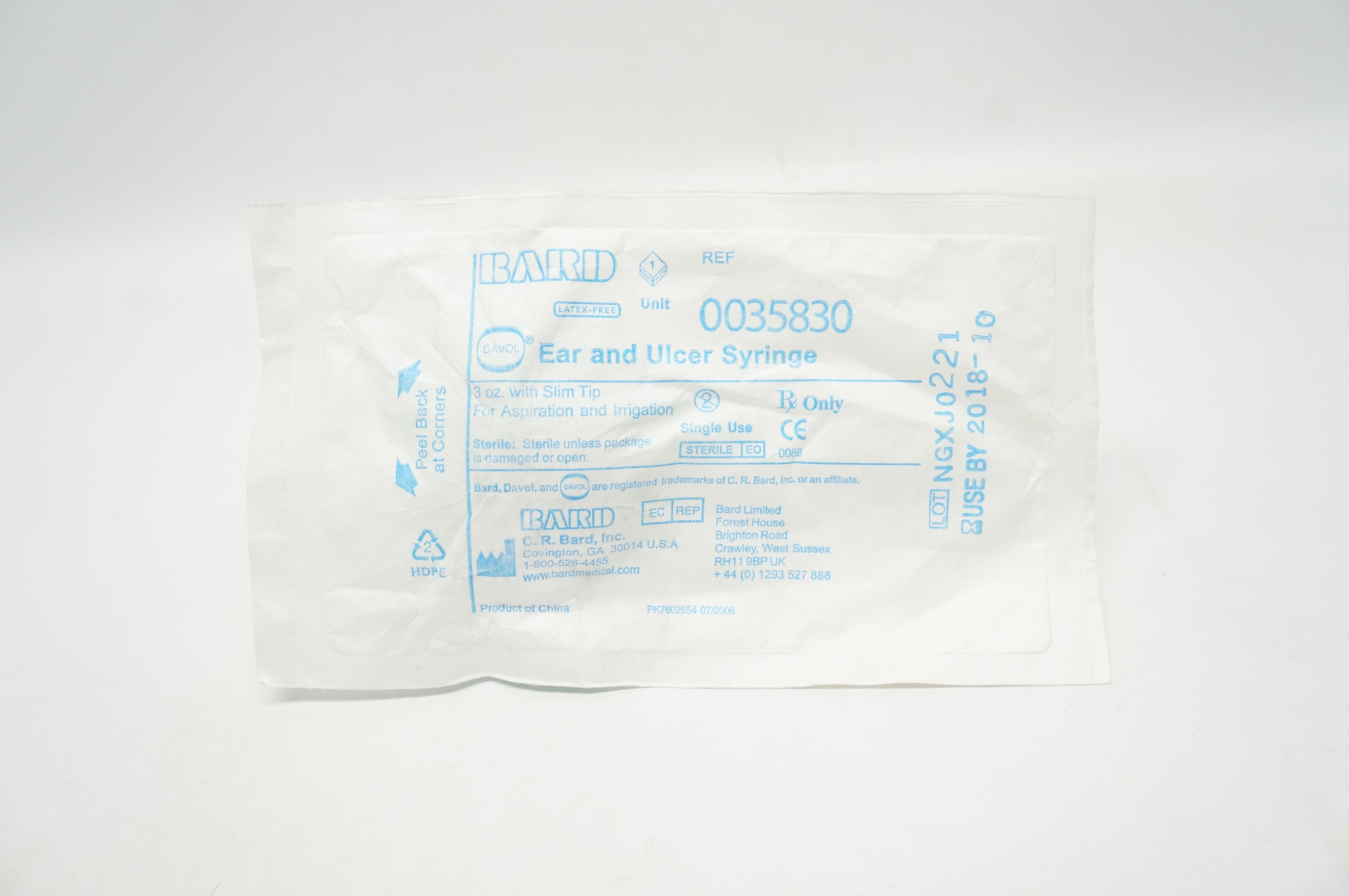 Bard 0035830 Davol Ear and Ulcer Syringe 3oz. with Slim Tip For Aspiration (x)