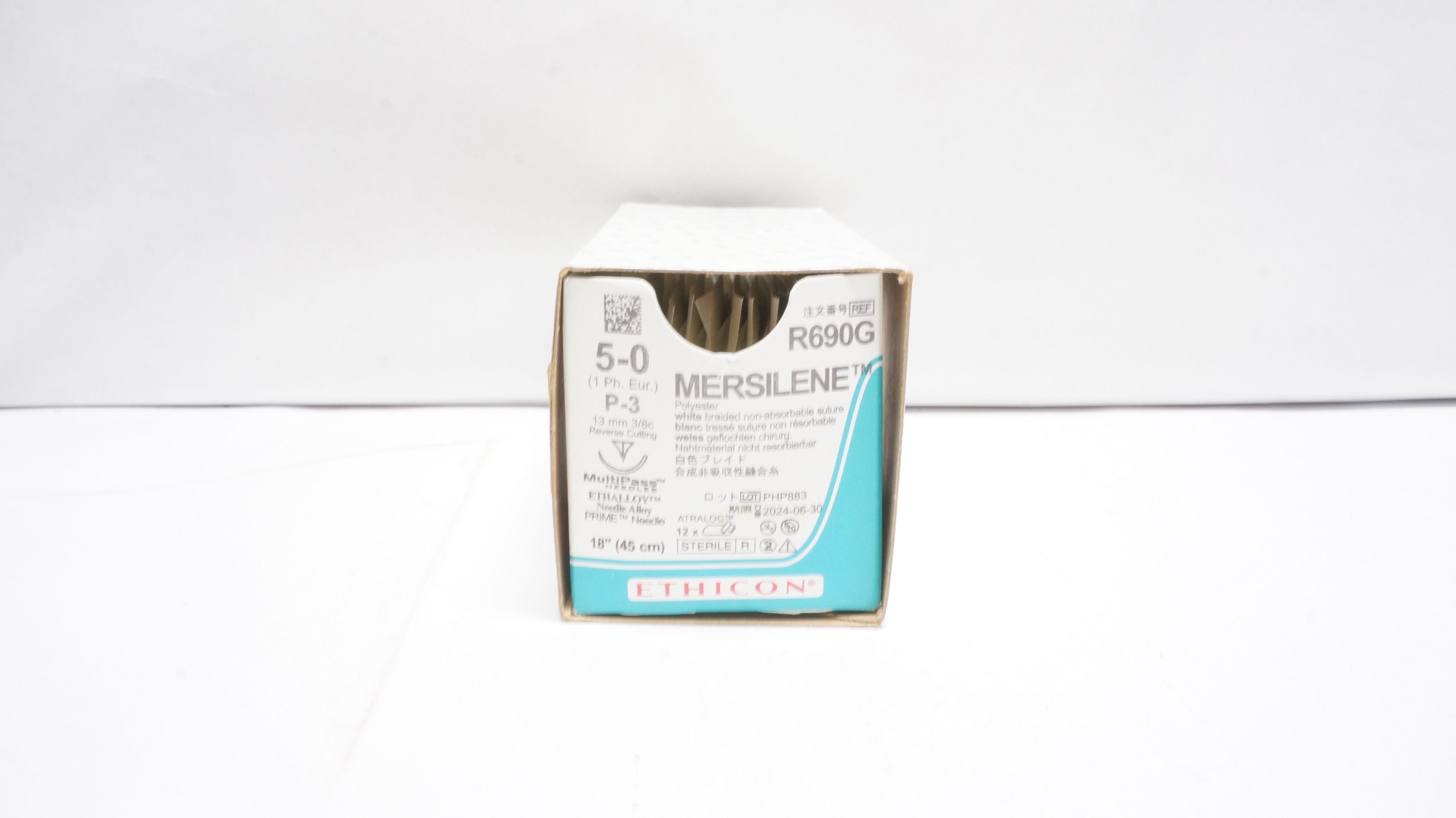 Ethicon R690G 5-0 MERSILENE P-3, 13mm 3/8c Reverse Cutting, 18inch (x)-Box of 9