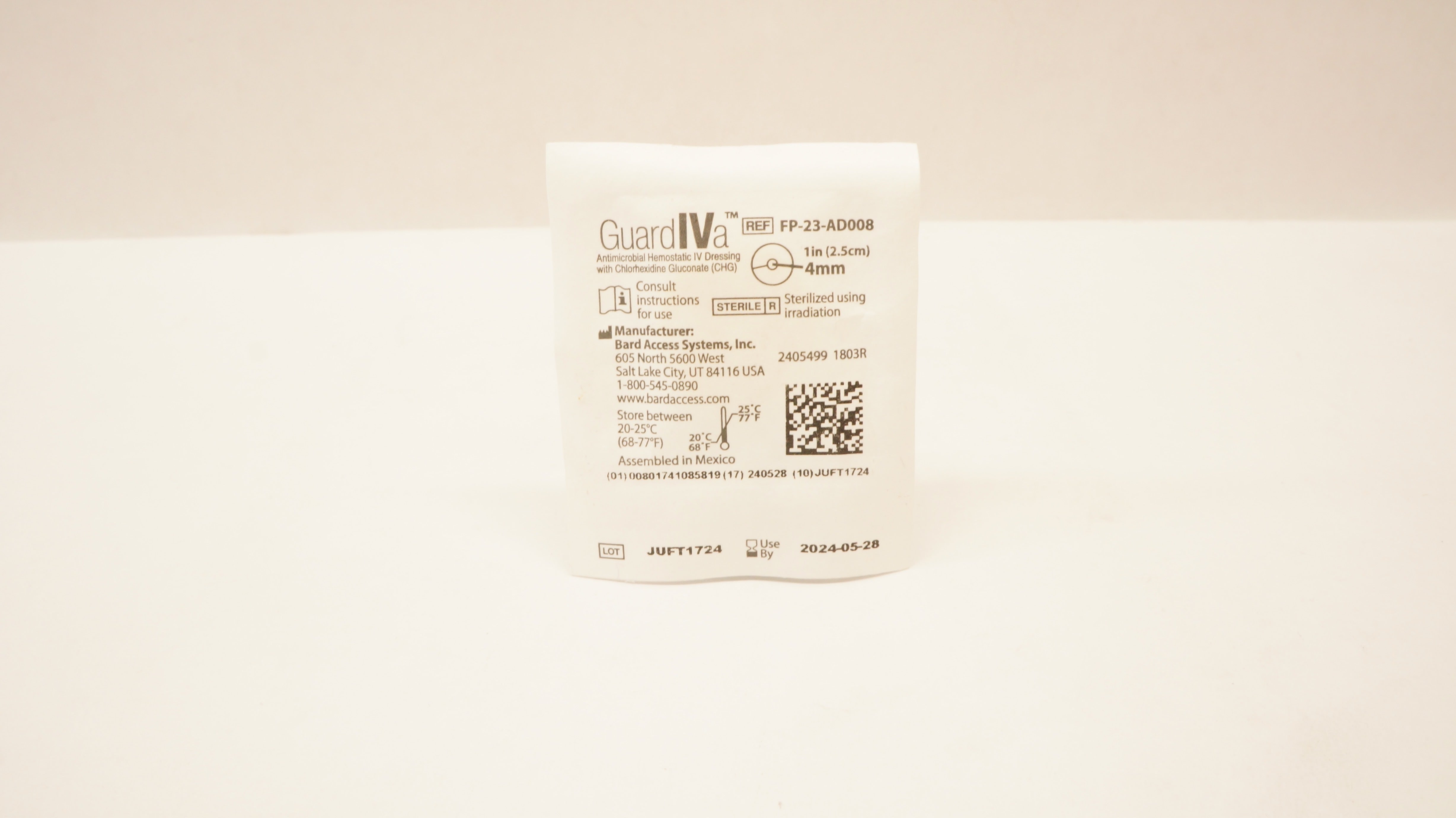 Bard FP-23-AD008 GuardIVa Hemostatic IV Dressing w/CHG 1inch x 4mm (x)