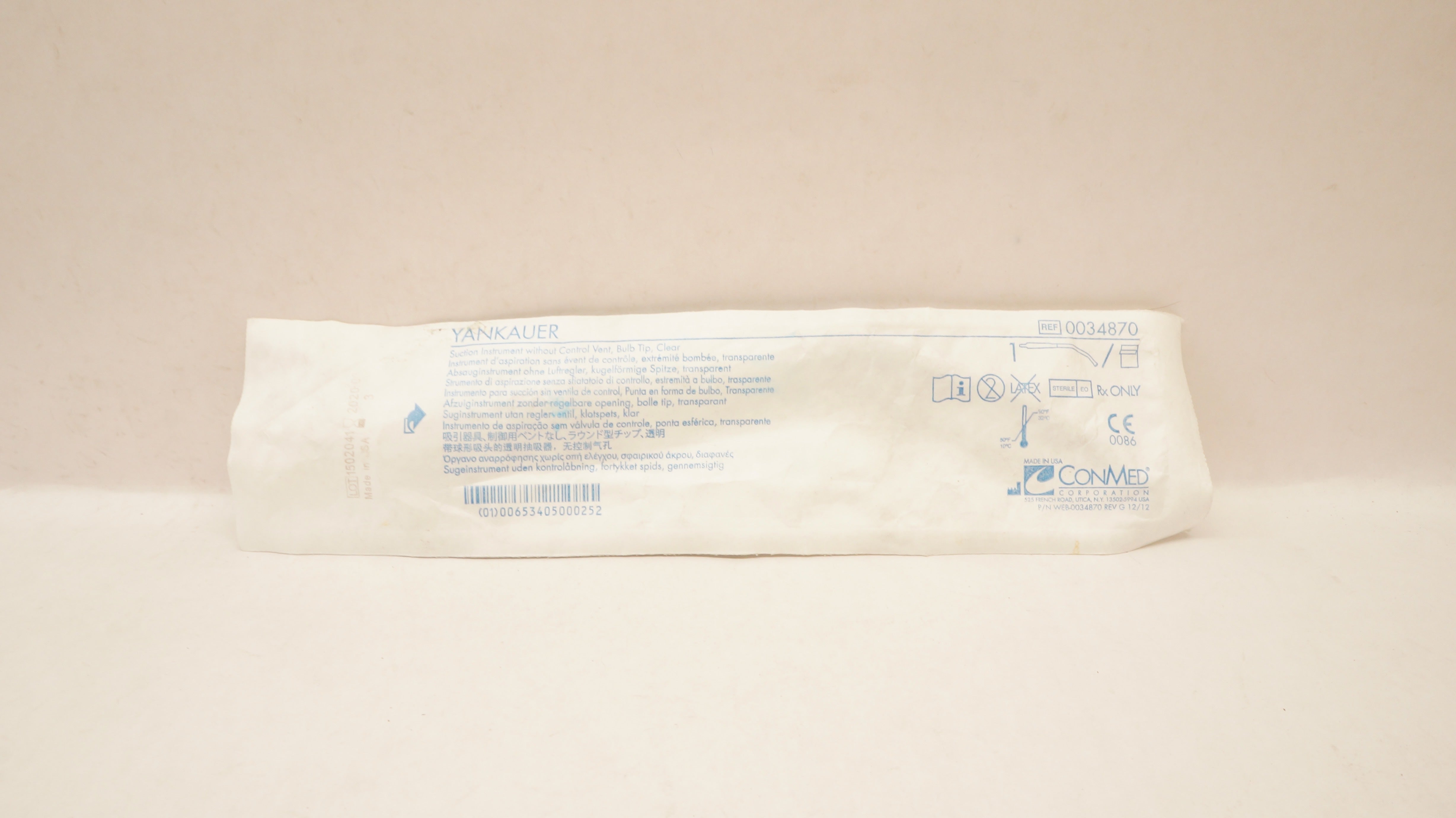ConMed 0034870 Yankauer Suction Instrument No Control Vent Bulb Tip Clear (x)