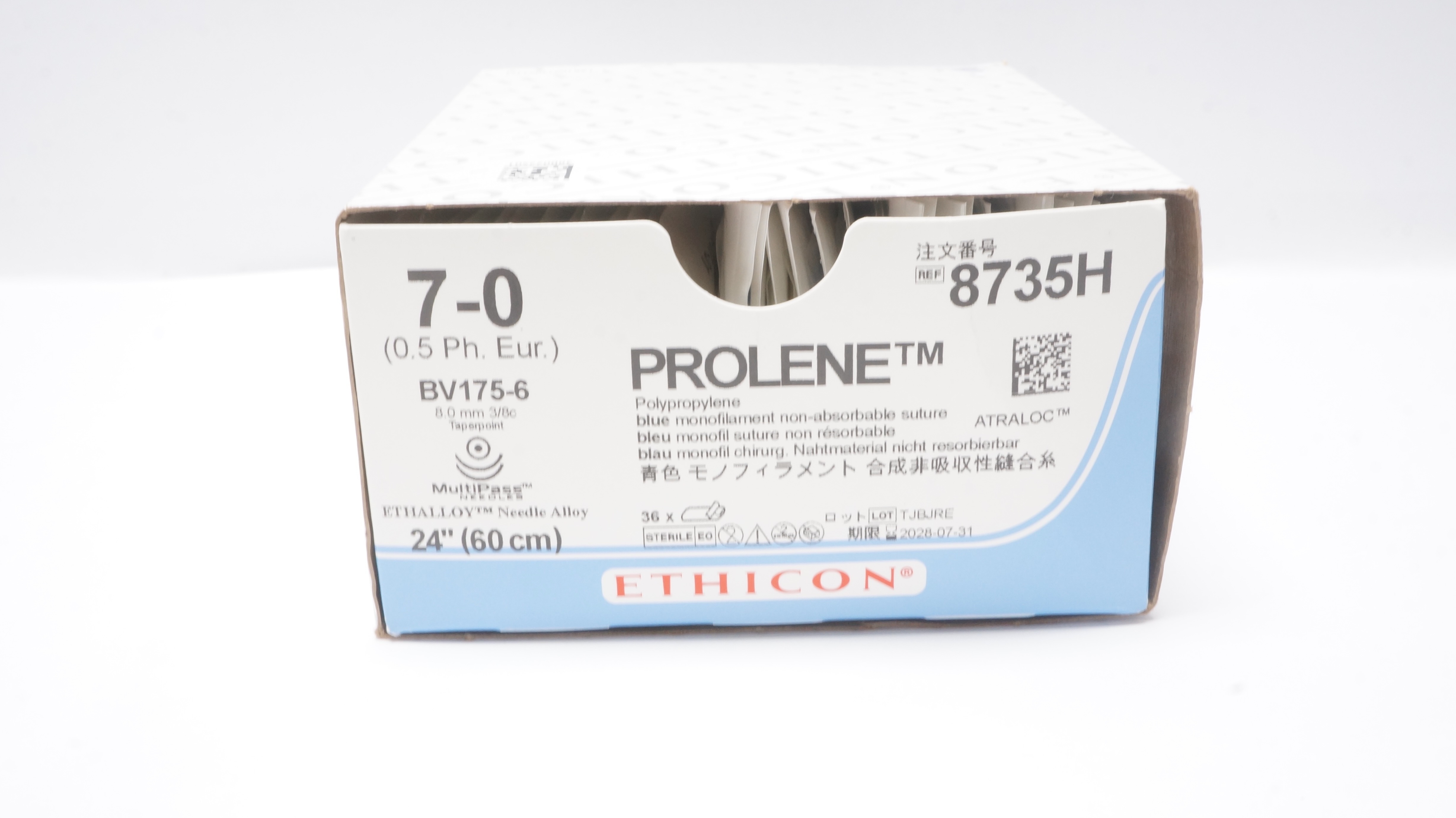 Ethicon 8735H 7-0 Prolene Stre BV175-6 8.0mm 3/8c Taperpoint 24inch - Box of 30