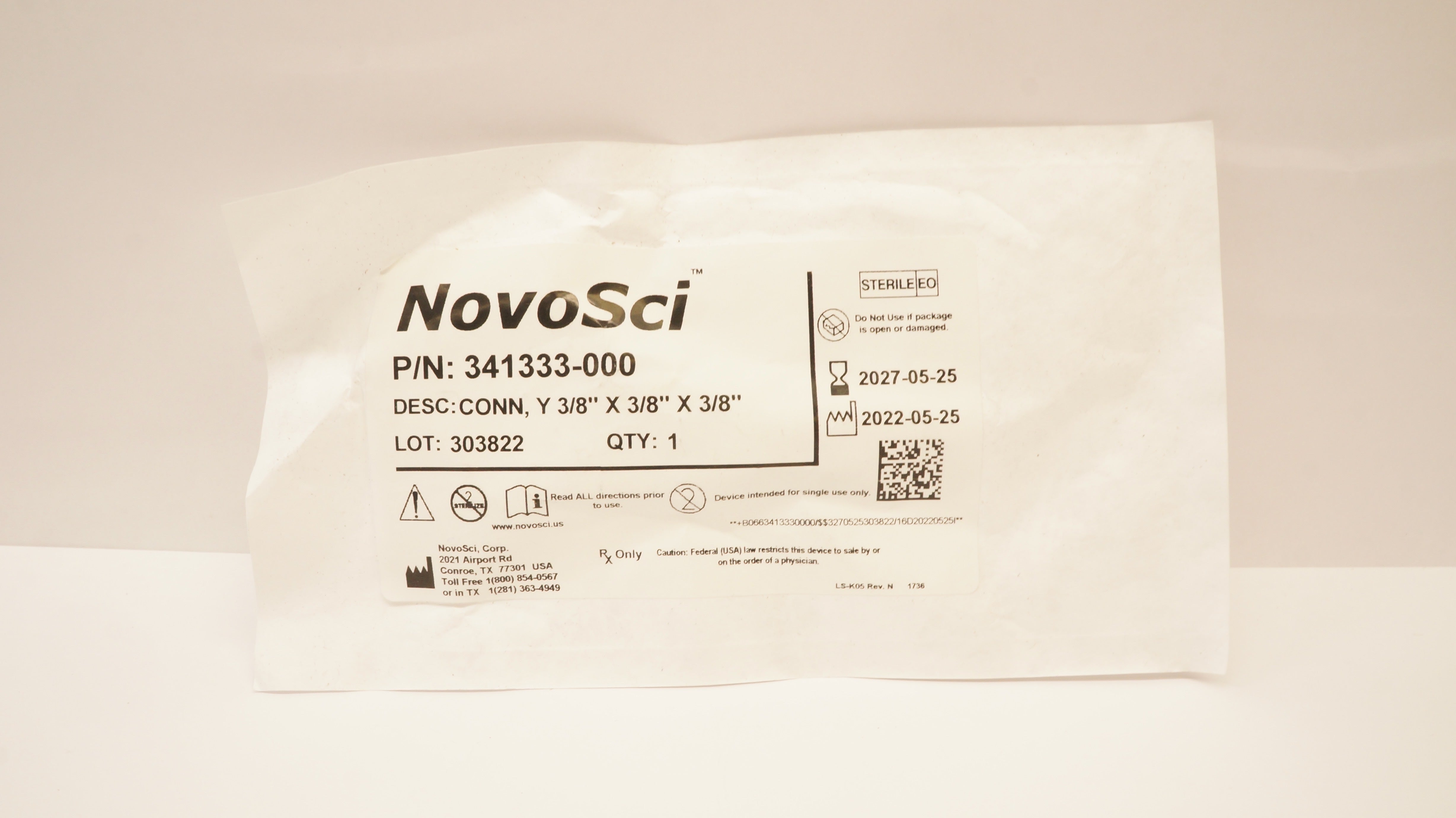 NovoSci 341333-000 Connector 3/8inch x 3/8inch x 3/8inch