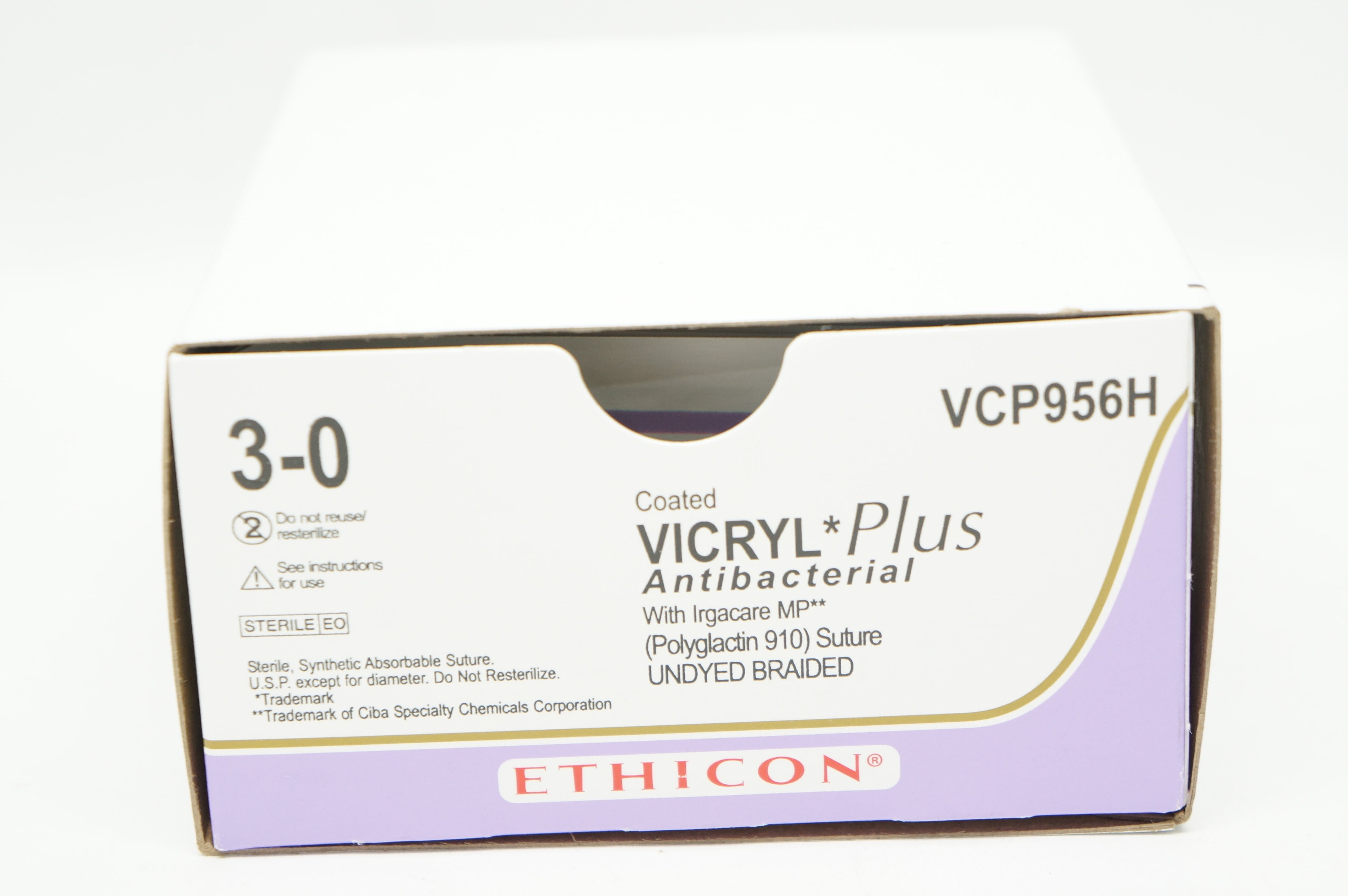 Vic Ryp Ethicon VCP956H 3-0 Coated VICRYL Plus CT 40mm 1/2c Taper, 36inch - Box ...
