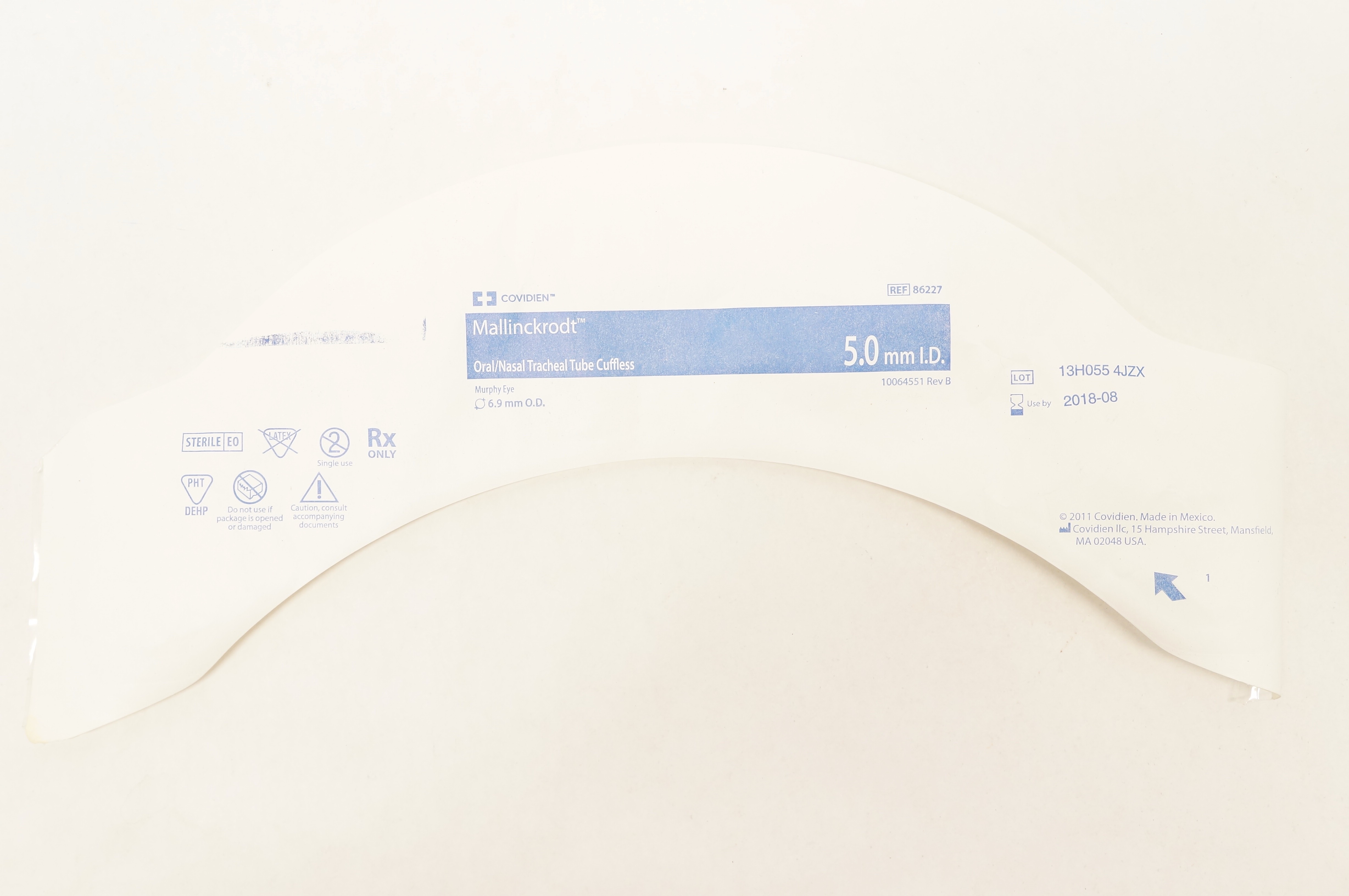 Covidien 86227 Mallinckrodt Oral/ Nasal Tracheal Tube Cuffless 5.0mm x 6.9mm (x)