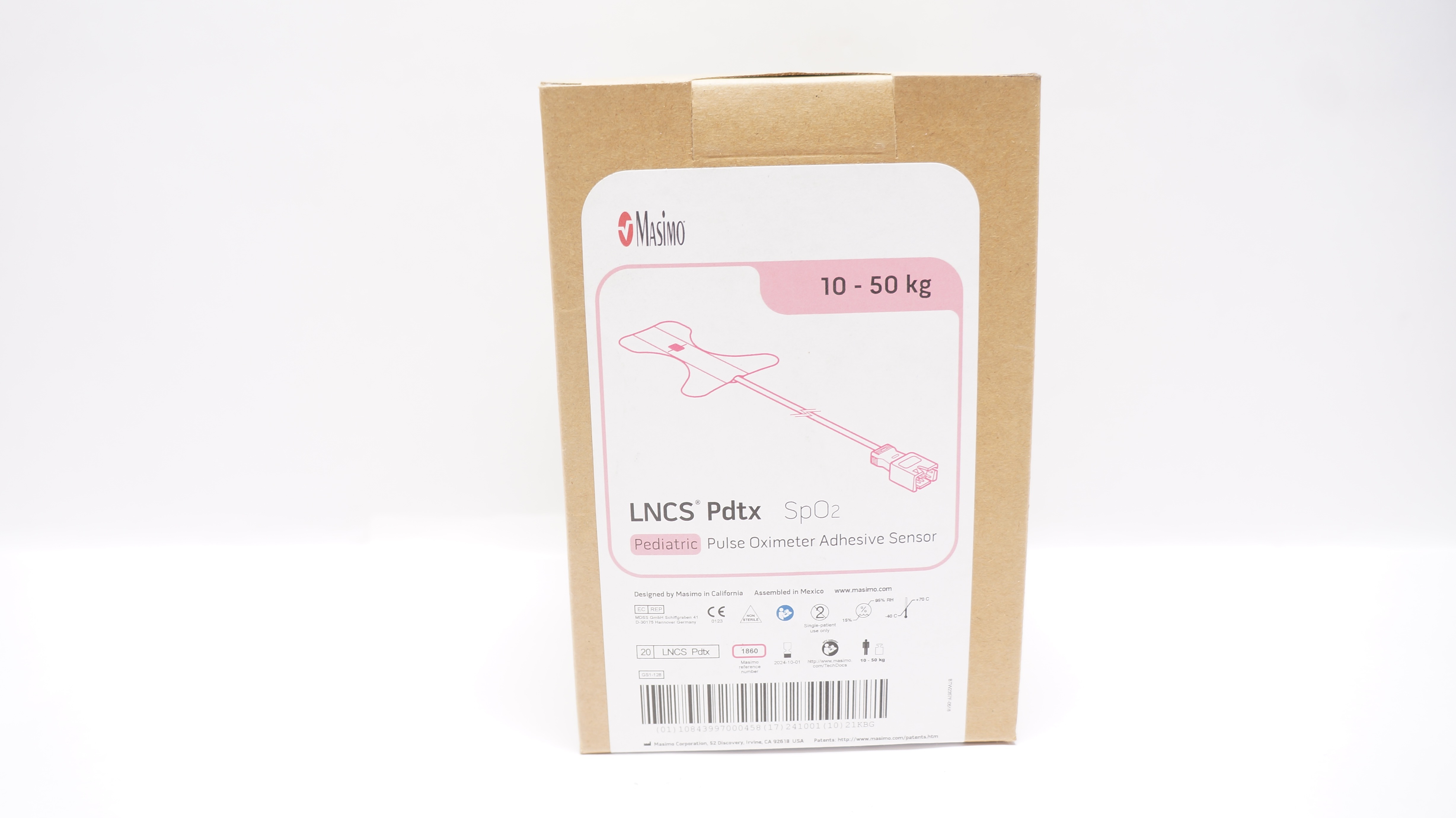 MasimoSet 1860 SpO2 Pediatric Pulse Oximeter Adhesive Sensor 10-50kg - Box of 20