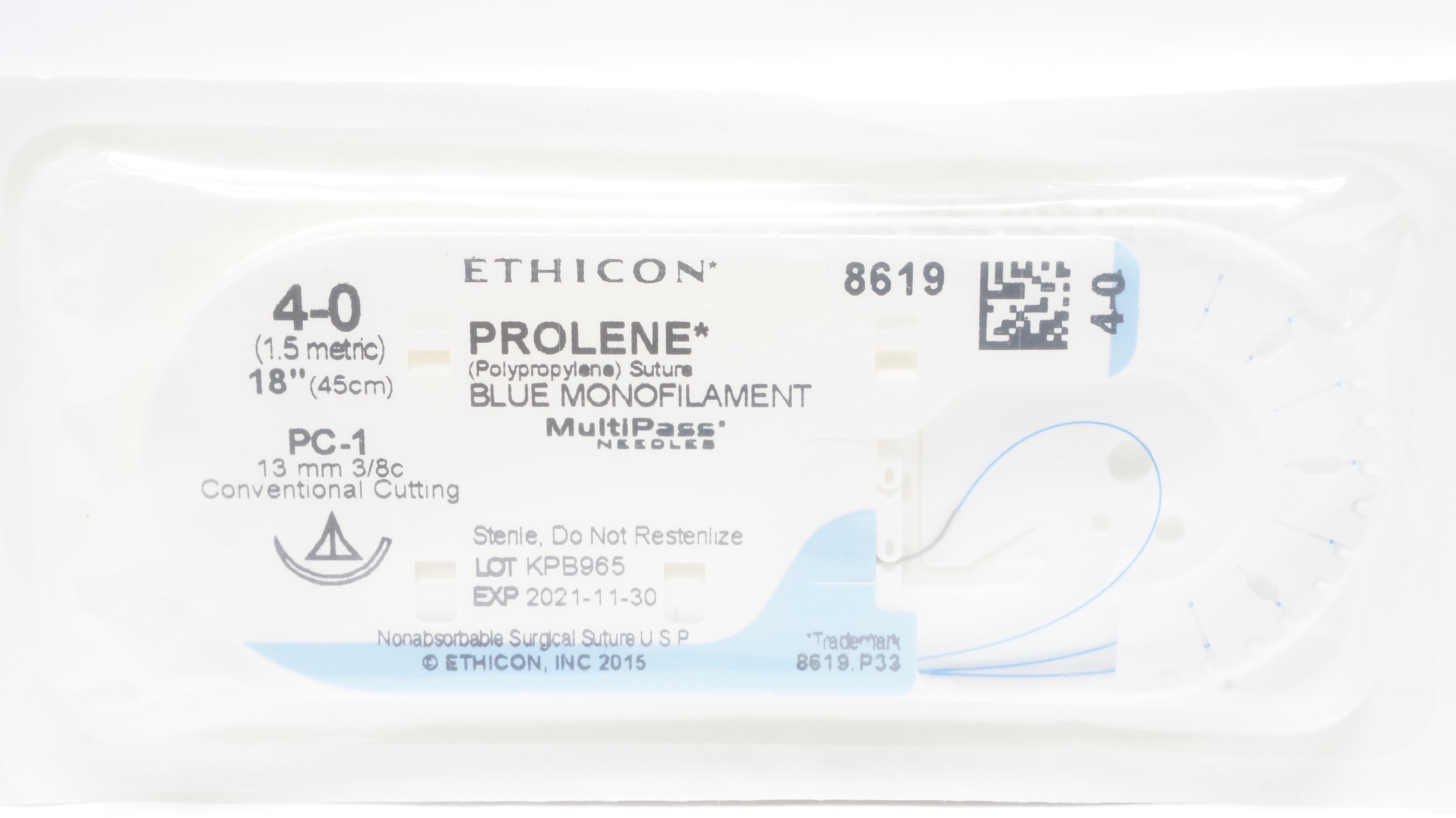 Ethicon 8619 4-0 PROLENE Stre PS-1 13mm 3/8c Conventional Cutting, 18inch (x)