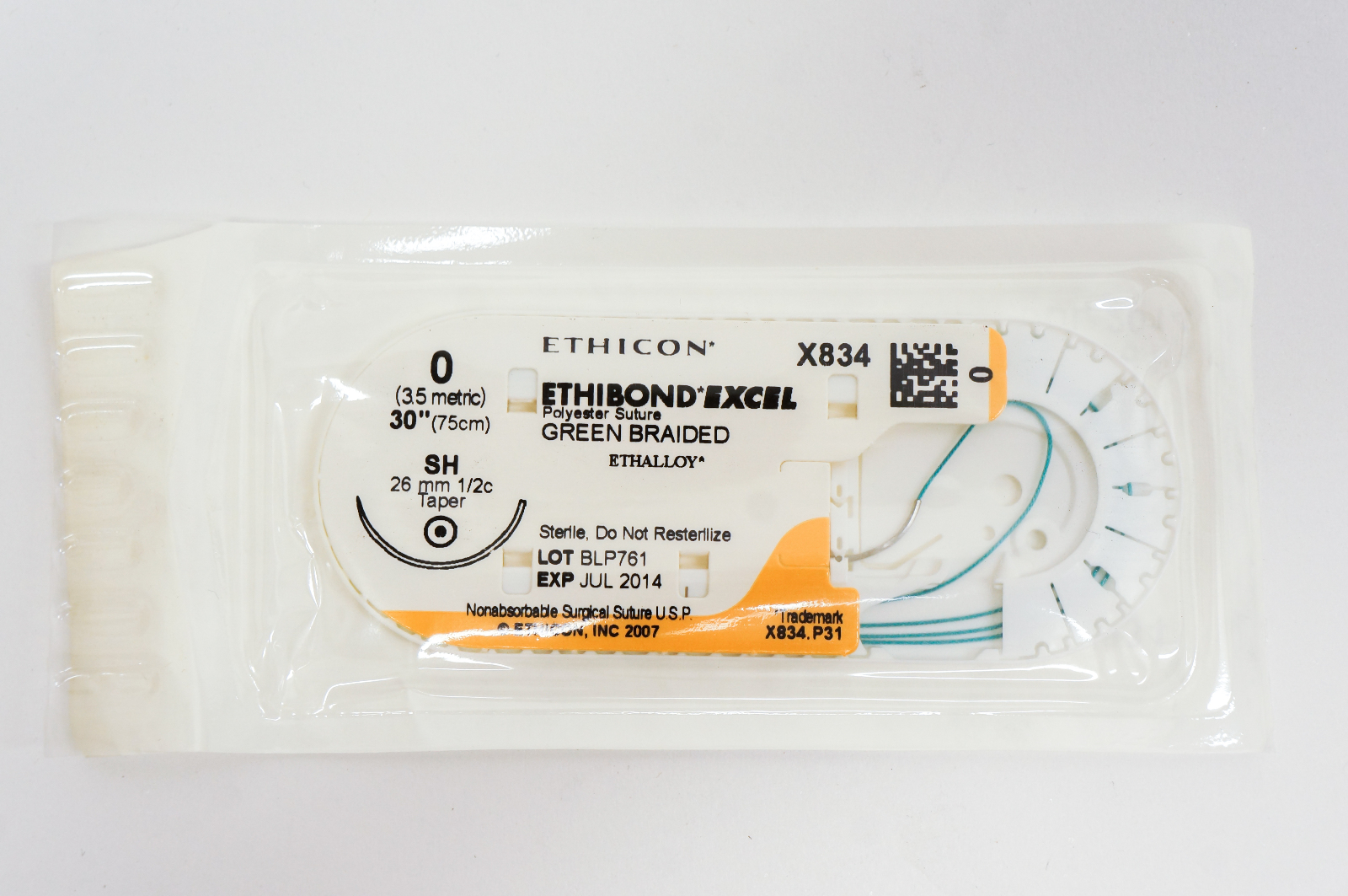 Ethicon X834 0 ETHIBOND EXCEL, SH, 26mm 1/2c Taper, 30inch (x)