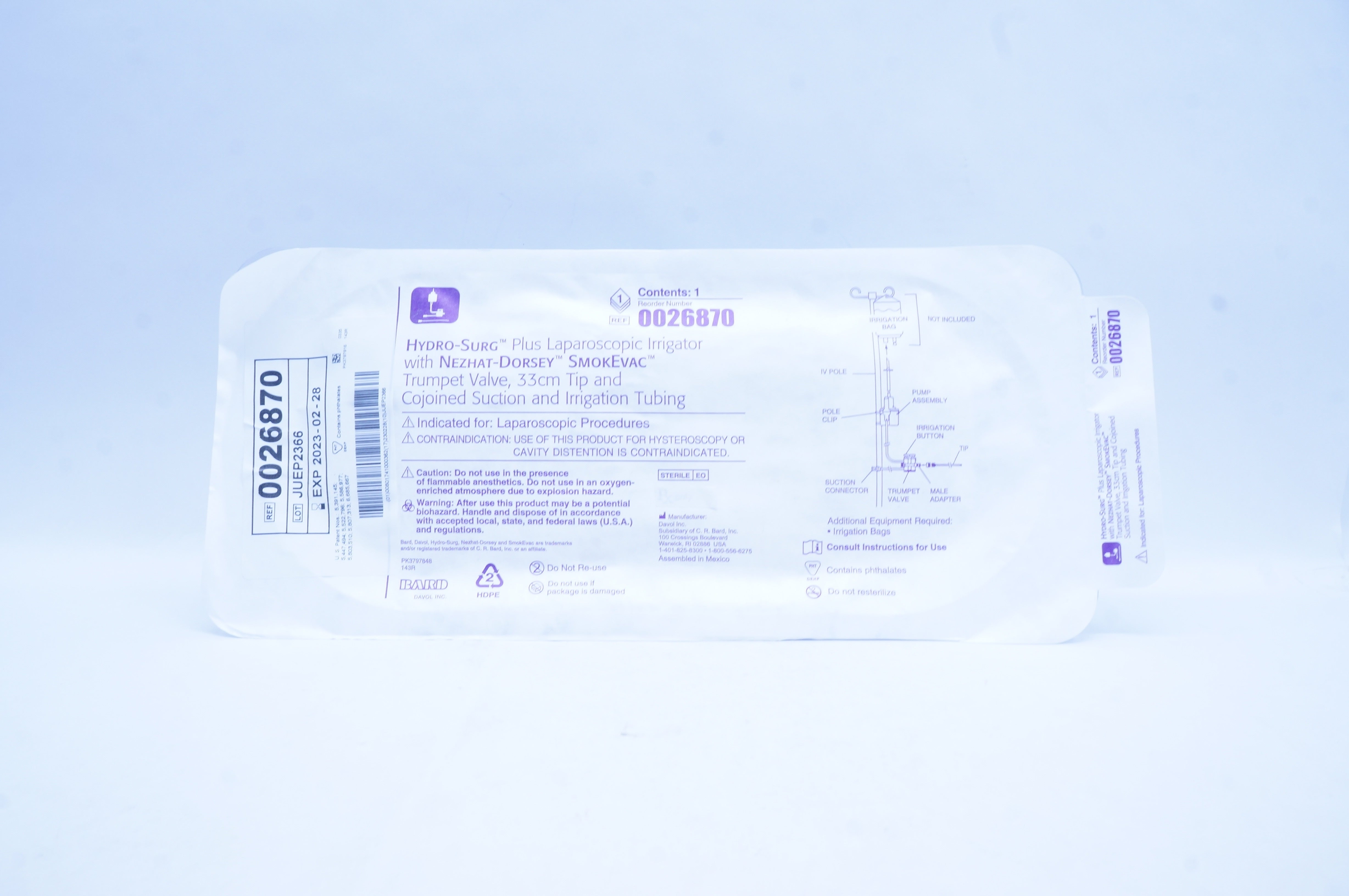 Bard 0026870 Hydro-Surg Plus Laparoscopic Irrigator with Trumpet Valve, 33cm Tip