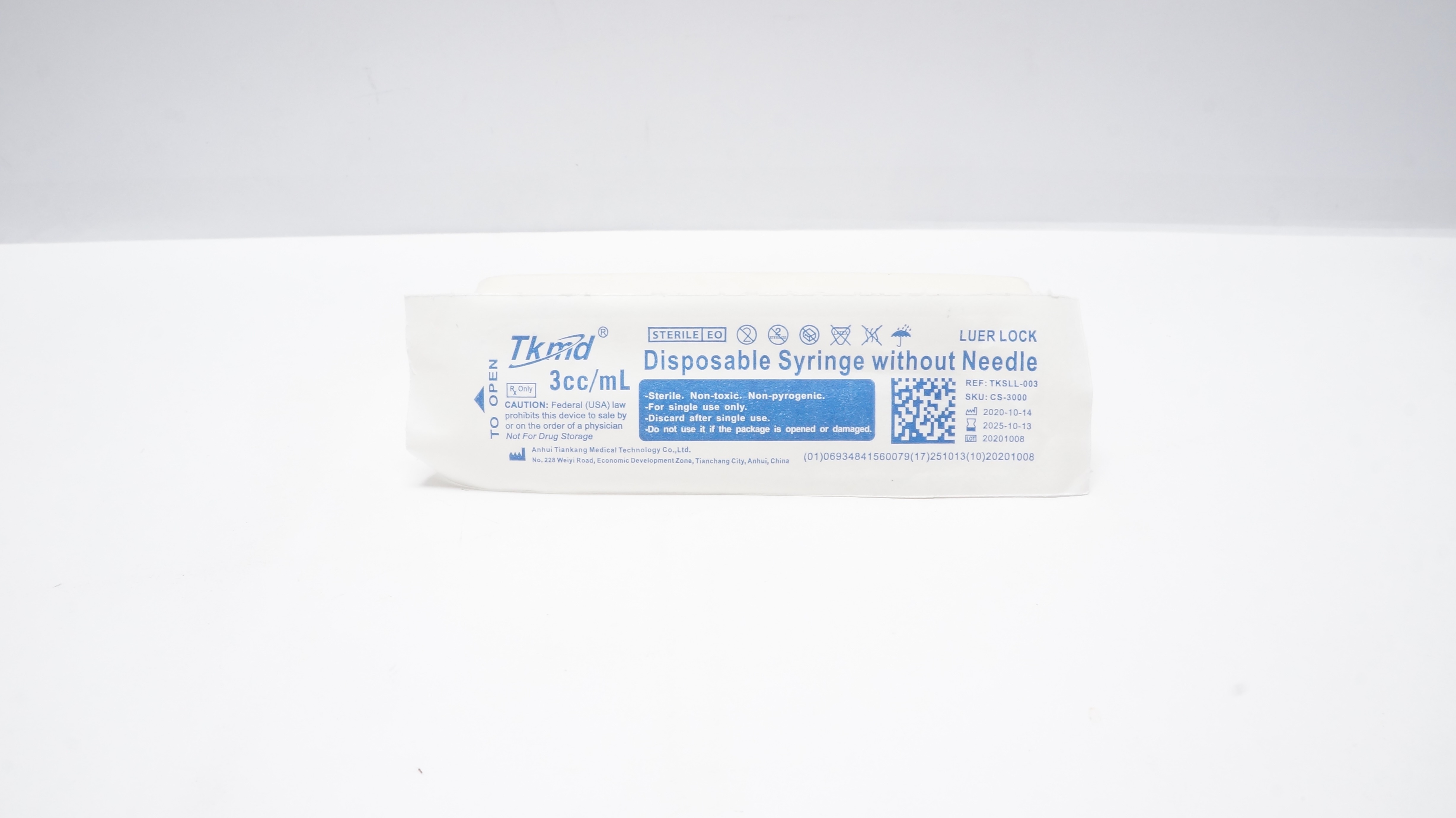 Anhui Tiankang TKSLL-003 Tkmd Syringe 3cc/mL without Ndle