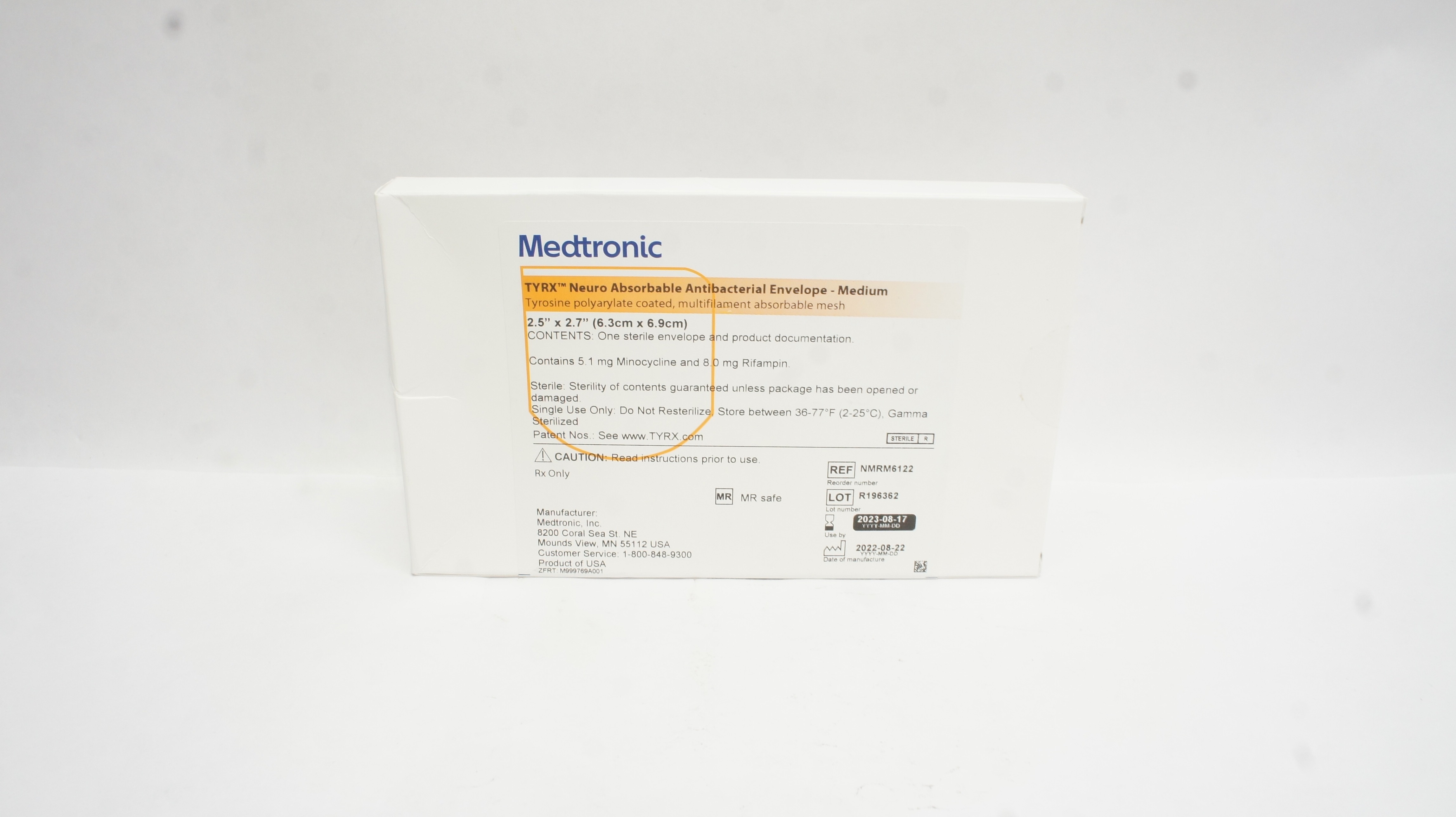 Medtronic NMRM6122 TYRX Neuro Absorb Antibacterial Envelope M 2.5 x 2 ...