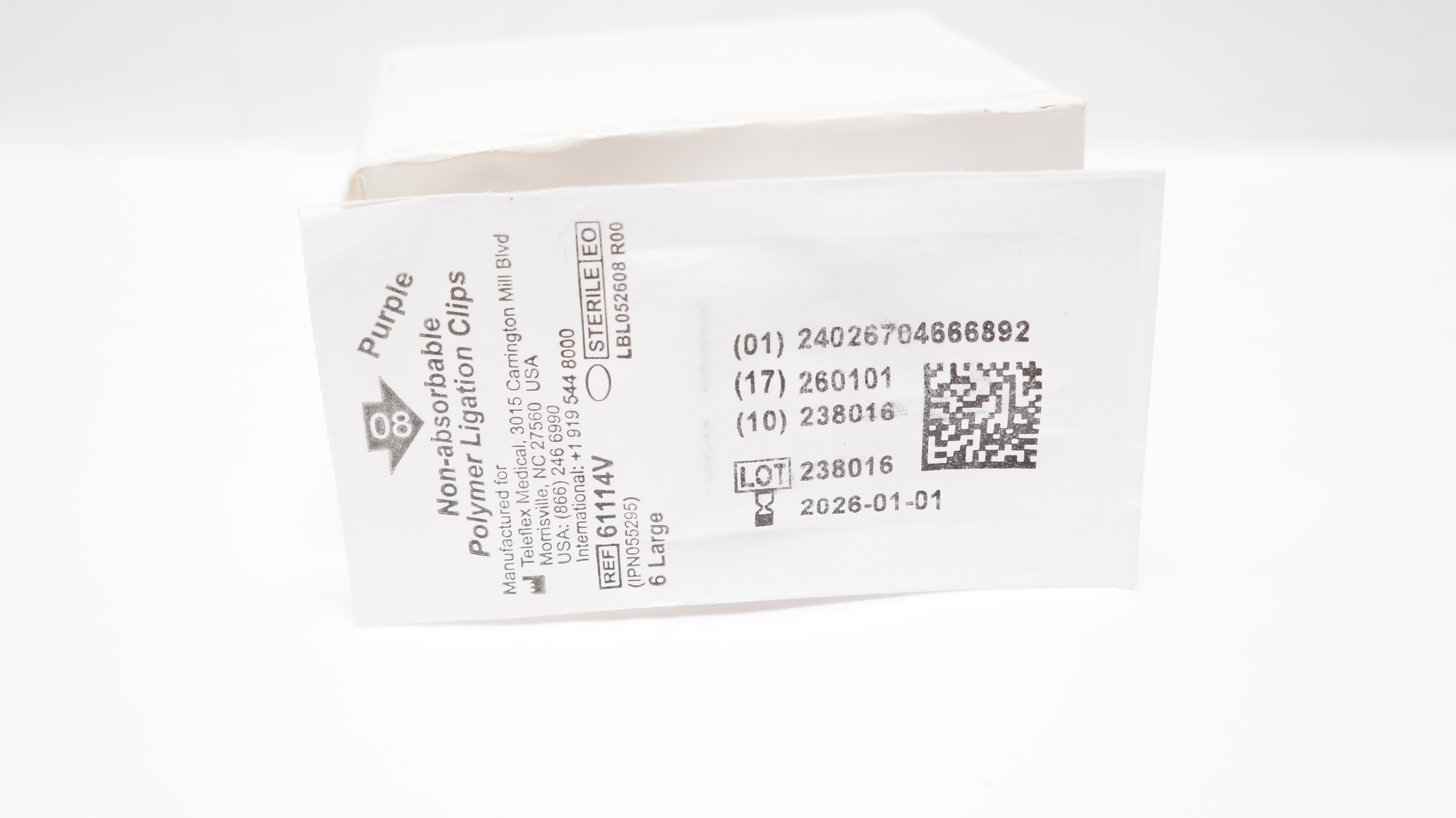 Teleflex 61114V Non-Absorbable Polymer Ligation Clips 6 Large, Purple