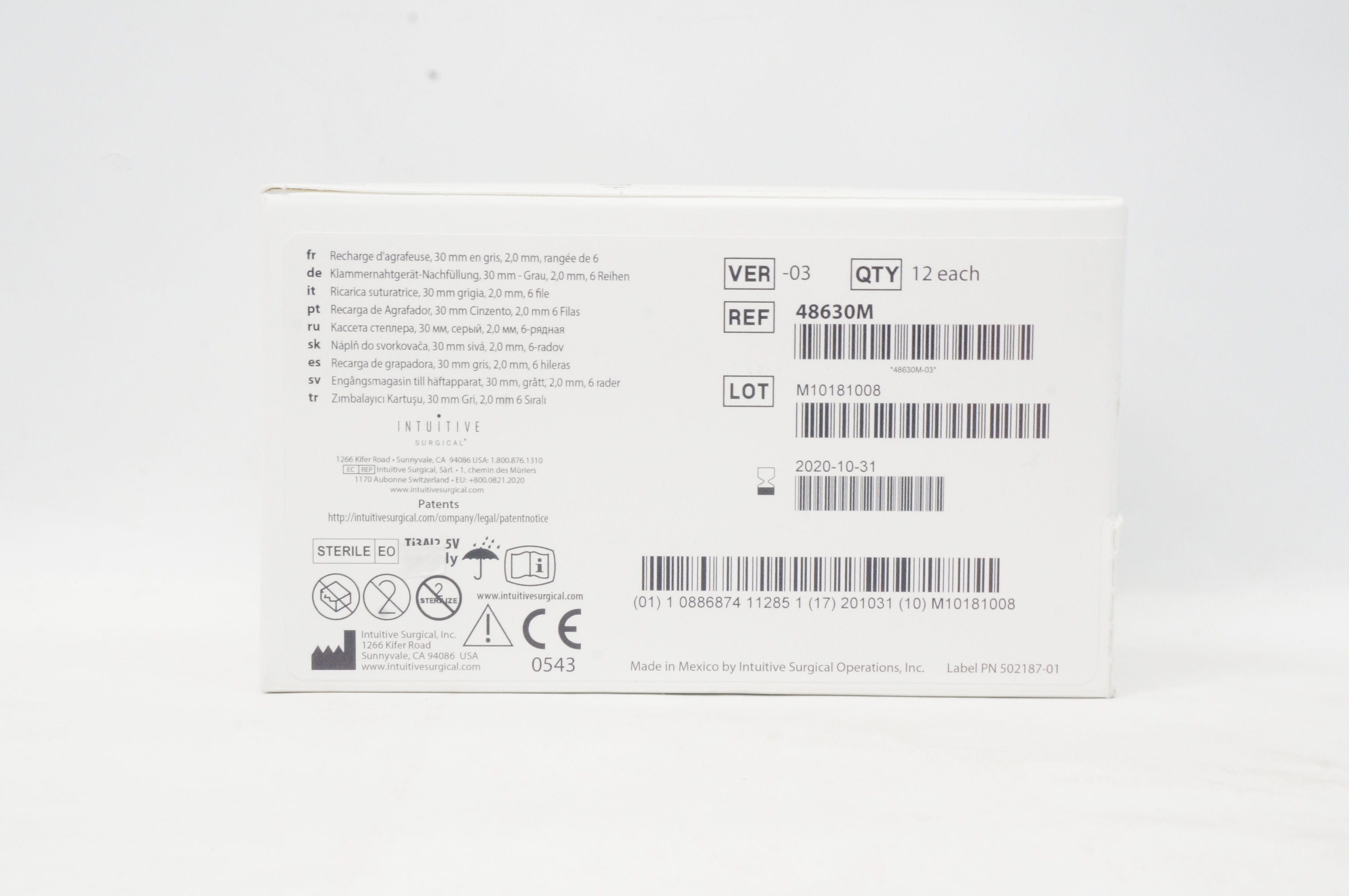 Da Vinci Xi 48630M EndoWrist Stapler Reload 30mm 6-Row Gray - Box of 12 (x)