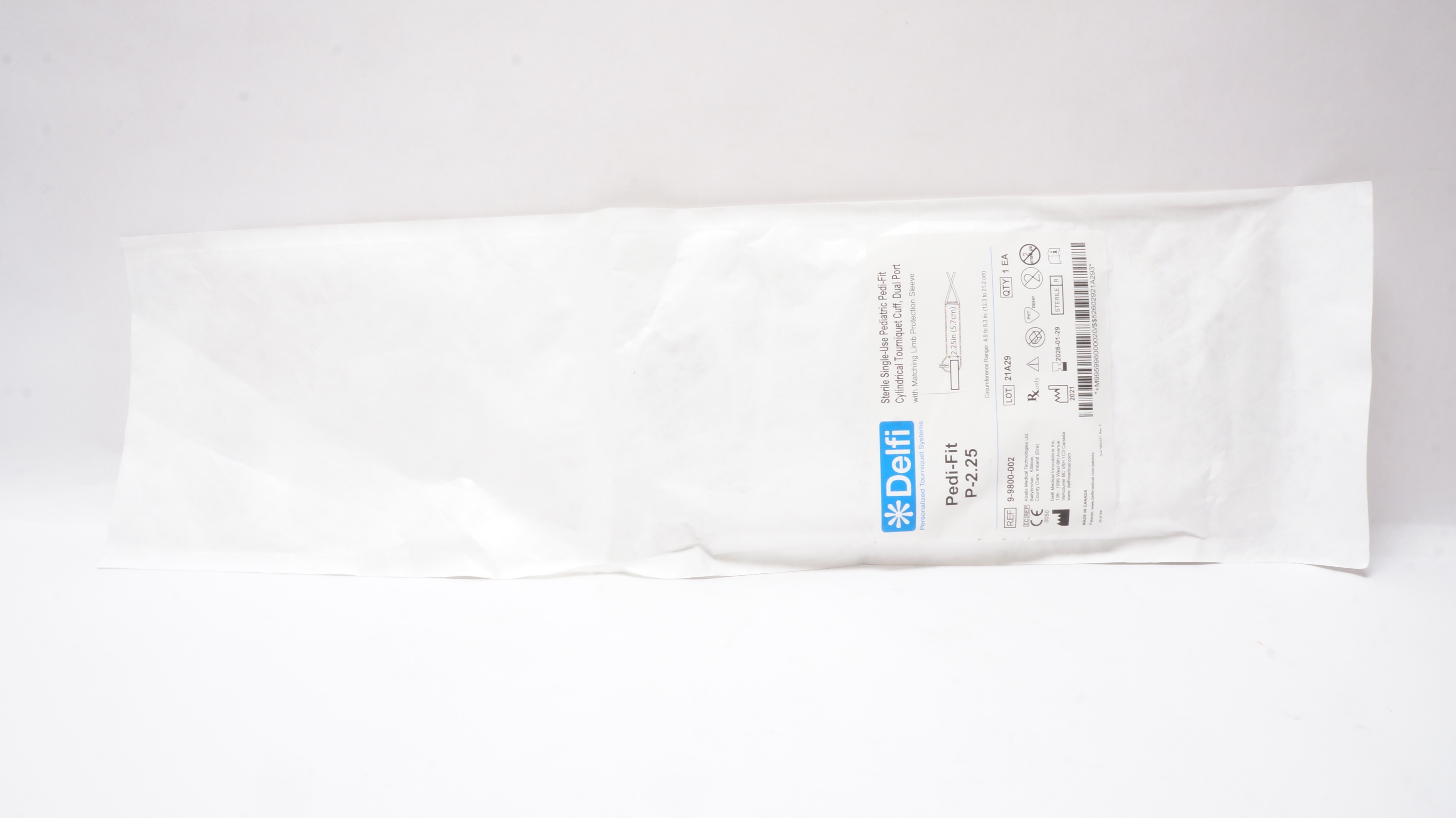 Delfi Medical 9-9800-002 Pediatric Easi-Fit Cylindrical Torniquet Cuff Dual Port