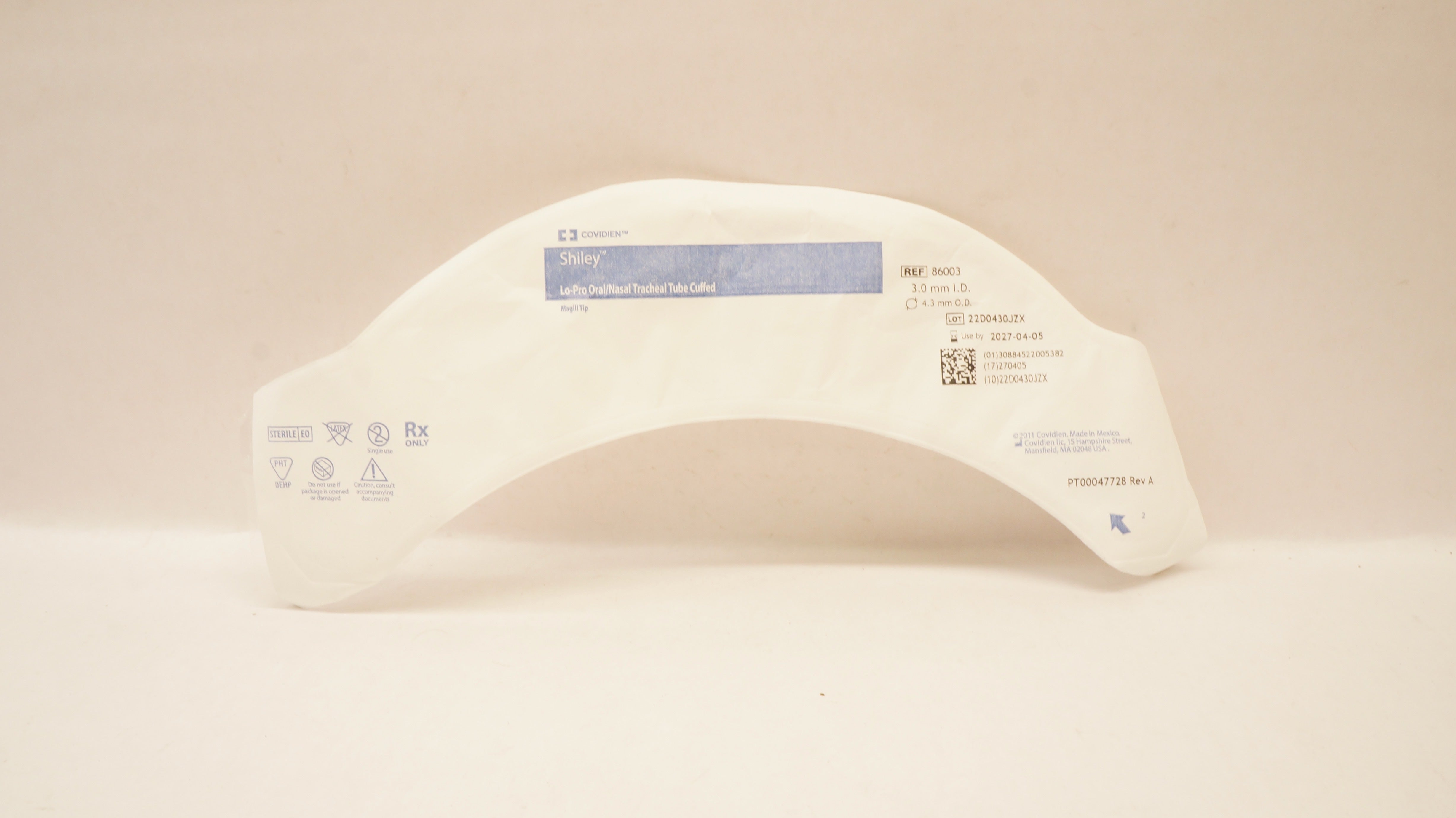Covidien 86003 Lo-Pro Oral/Nasal Tracheal Tube Cuffed 3.0mm ID x 4.3mm OD