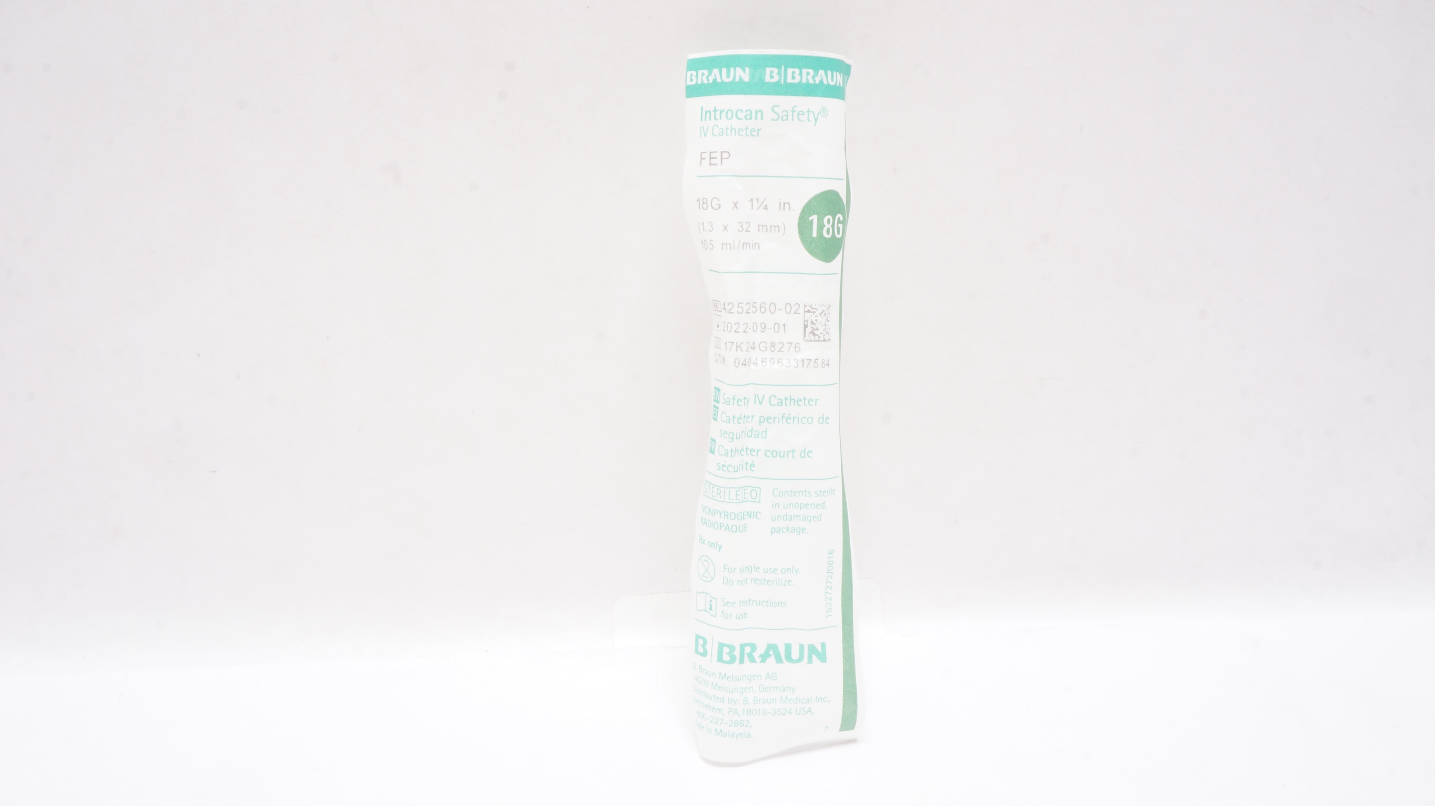 Braun 4252560-02 Introcan Safety FEP IV Cath. 18G x 1 1/4inch 105ml/min (x)