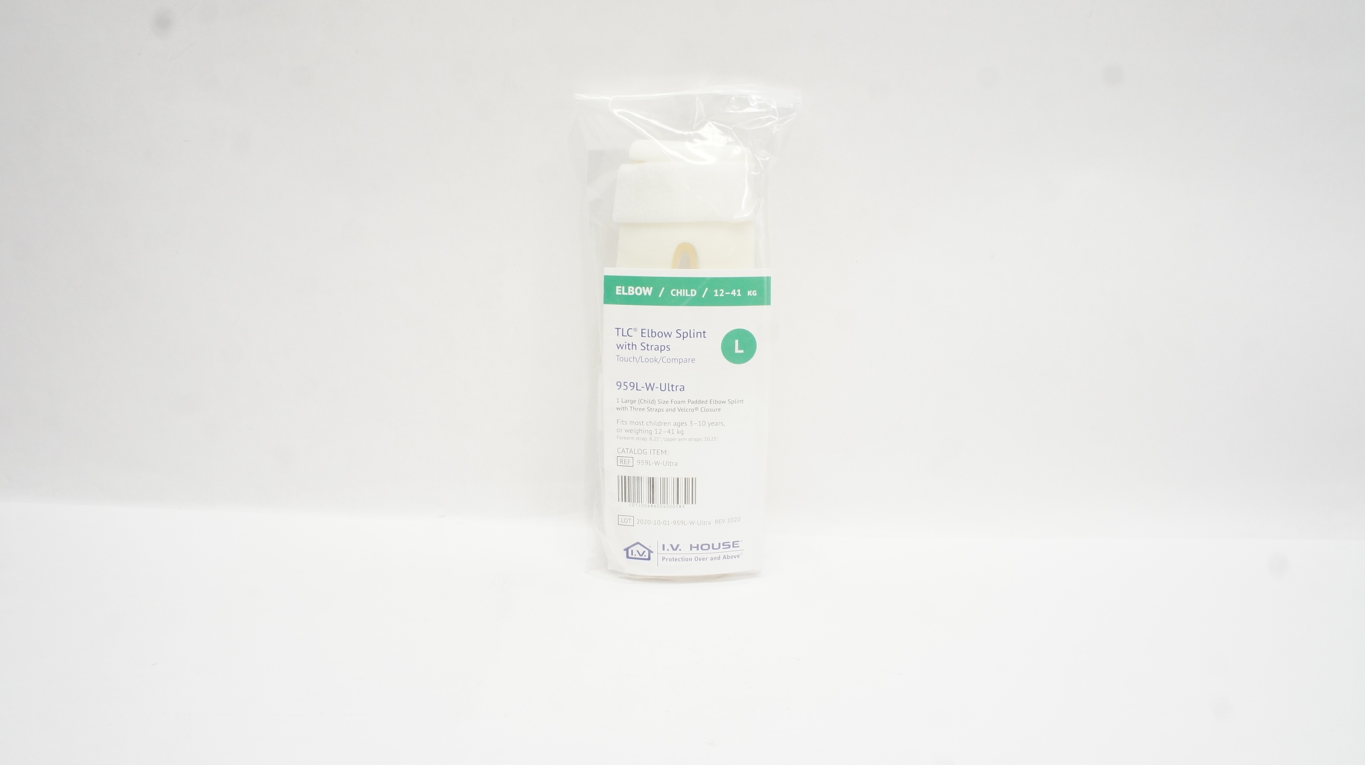 I.V.House 959L-W-Ultra TLC Elbow Splint W/Straps, Size L, 3-10 years/12-41kg