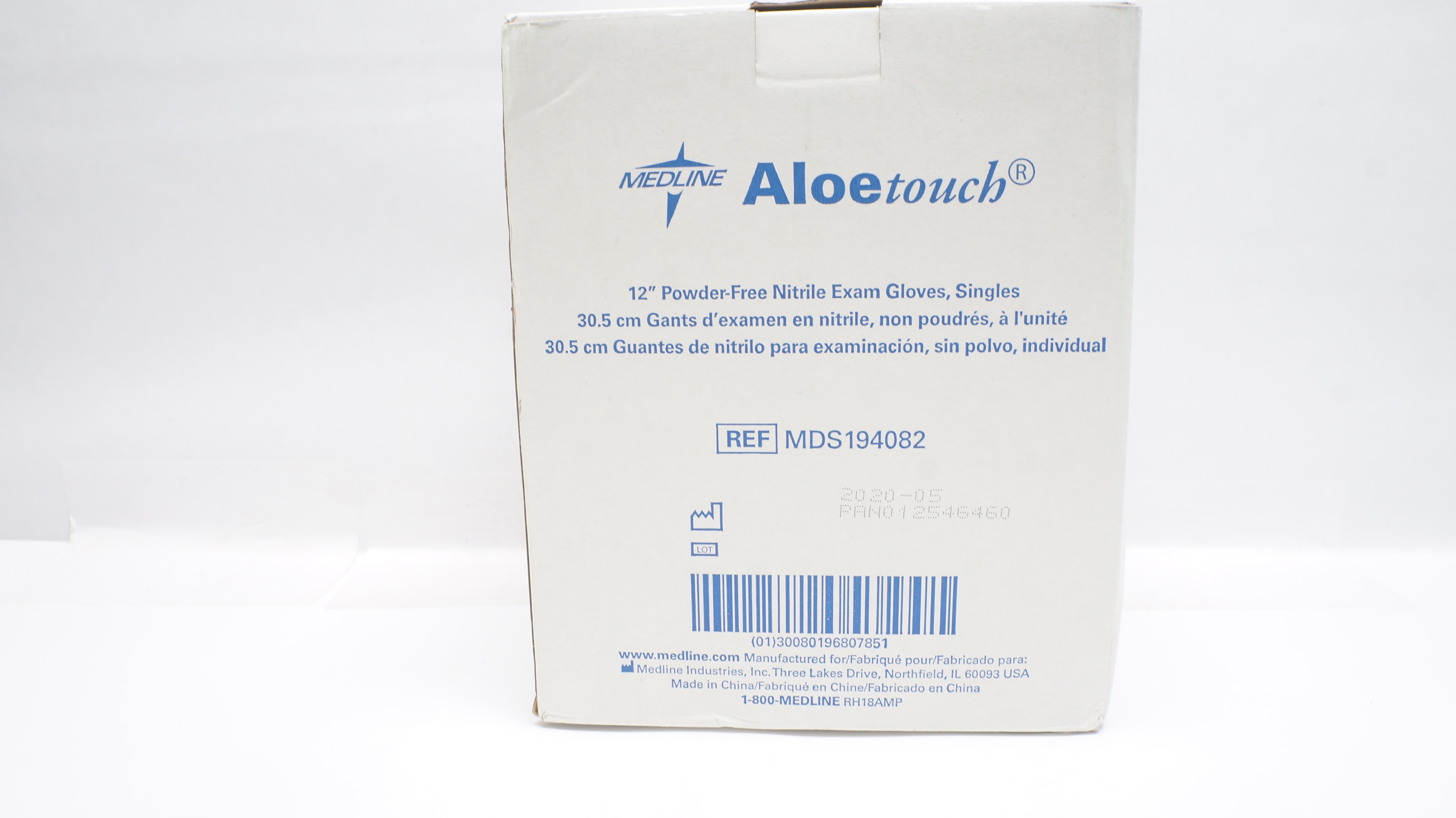 Medline MDS194082 AloeTouch Powder-Free Nitrile Exam Gloves 12inch - Box of 100
