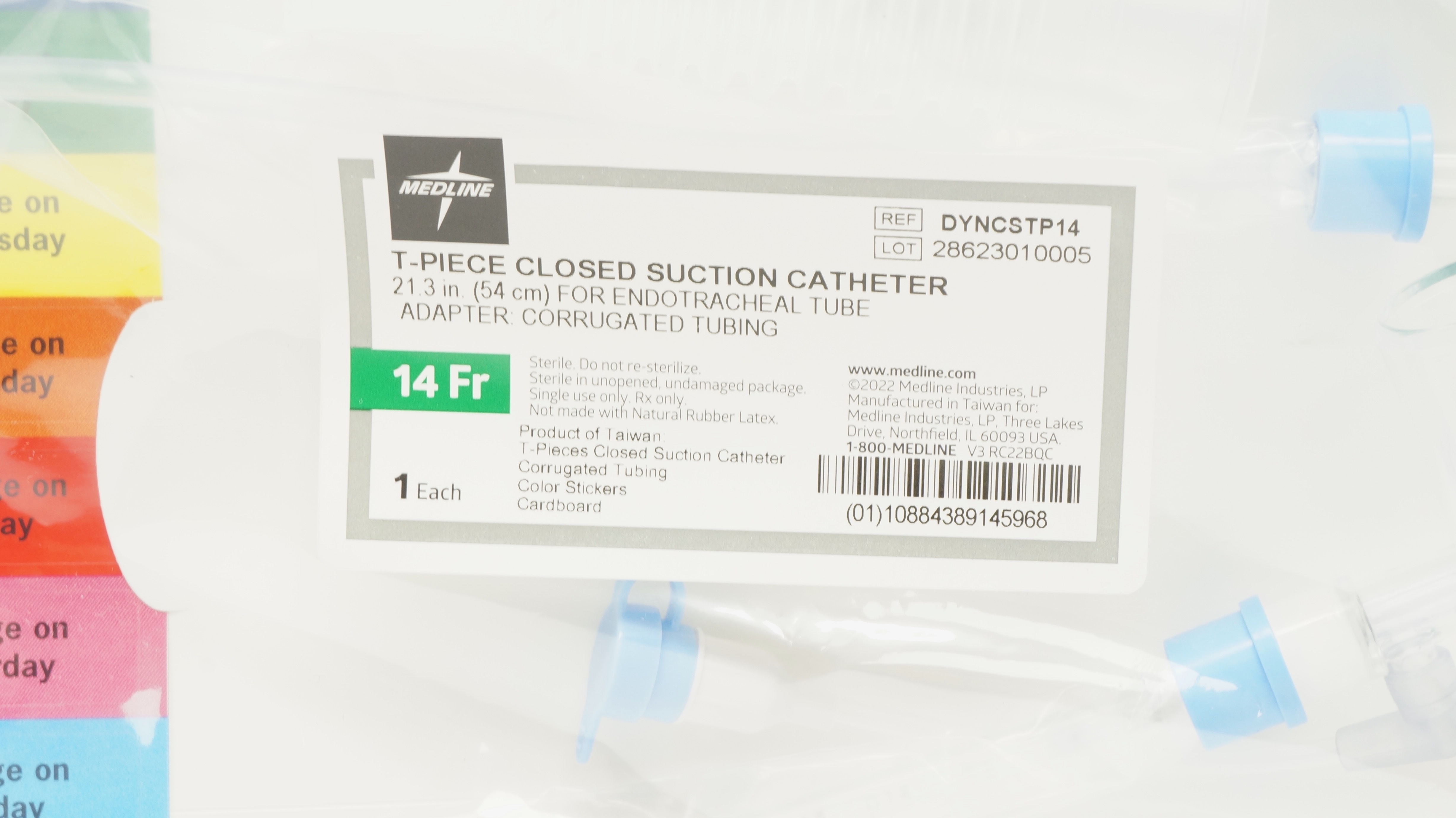 Medline DYNCSTP14 T-Piece Closed Suction Cath. 14Fr x 21.3inch