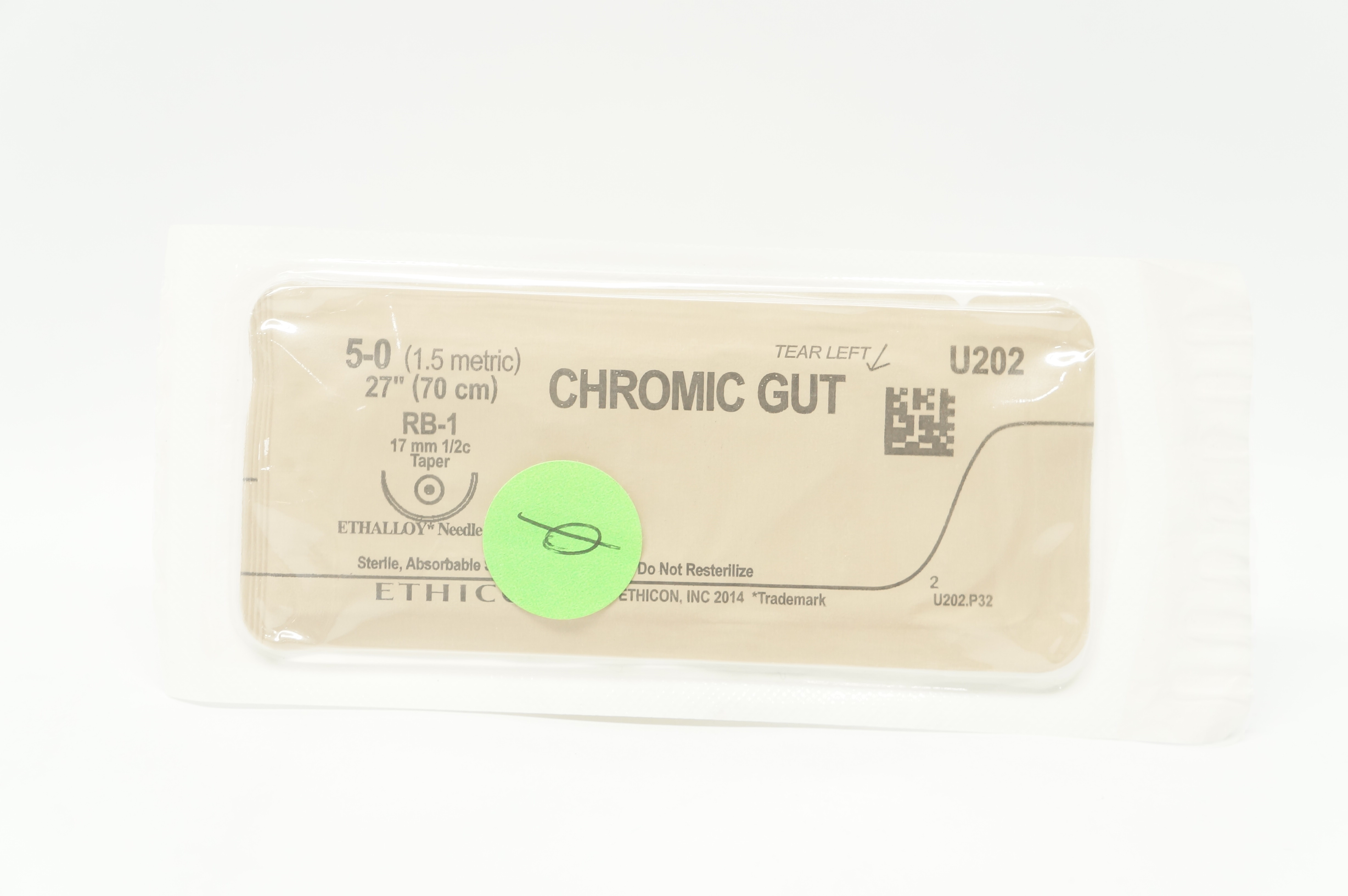 Ethicon U202 5-0 CHROMIC GUT Surgical Stre RB-1 17mm 1/2c Taper 27inch (x)