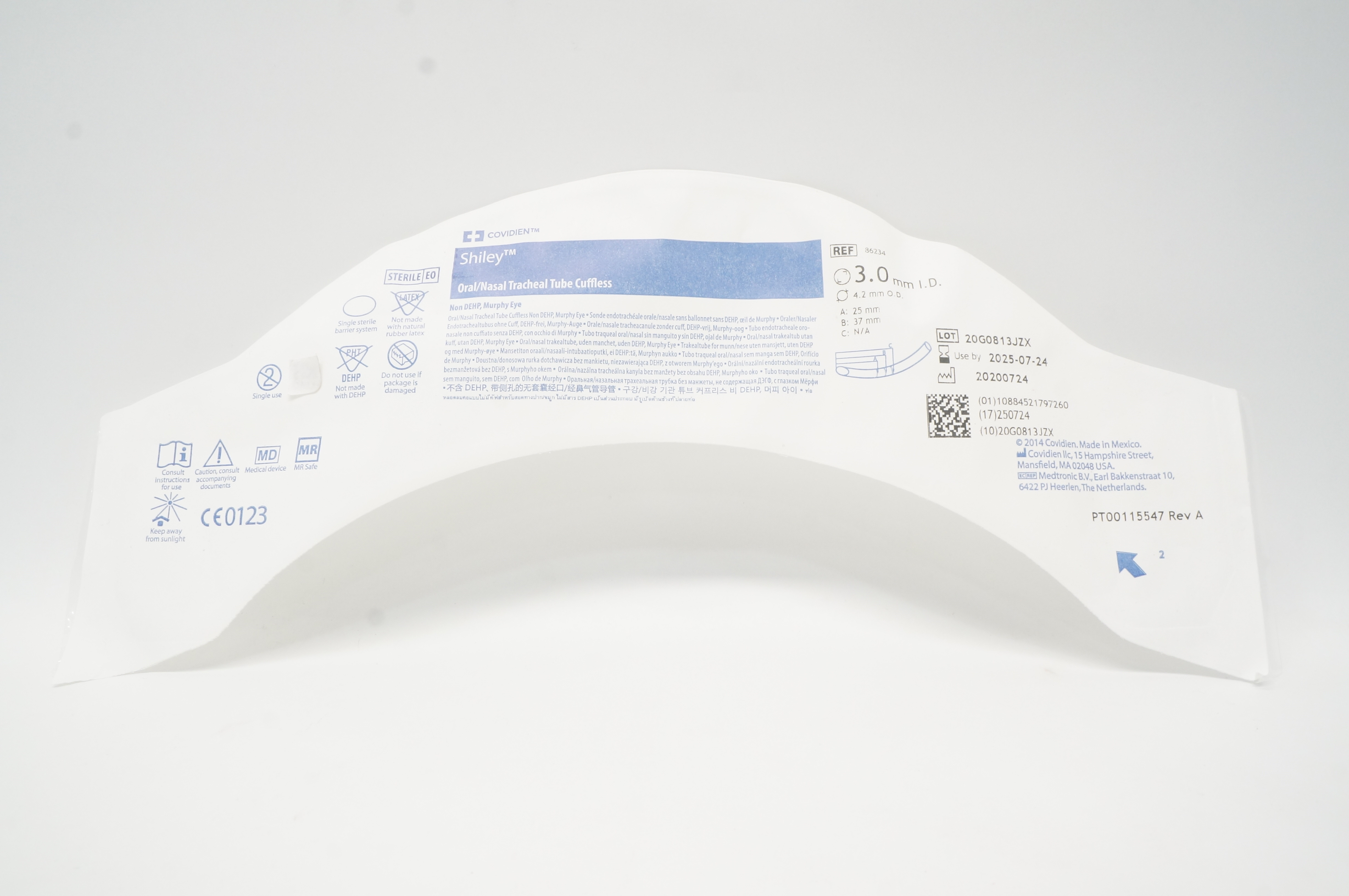 Covidien 86234 Shiley Oral/Nasal Tracheal Tube Cuffless 3.0mm I.D. x 4.2mm O.D.
