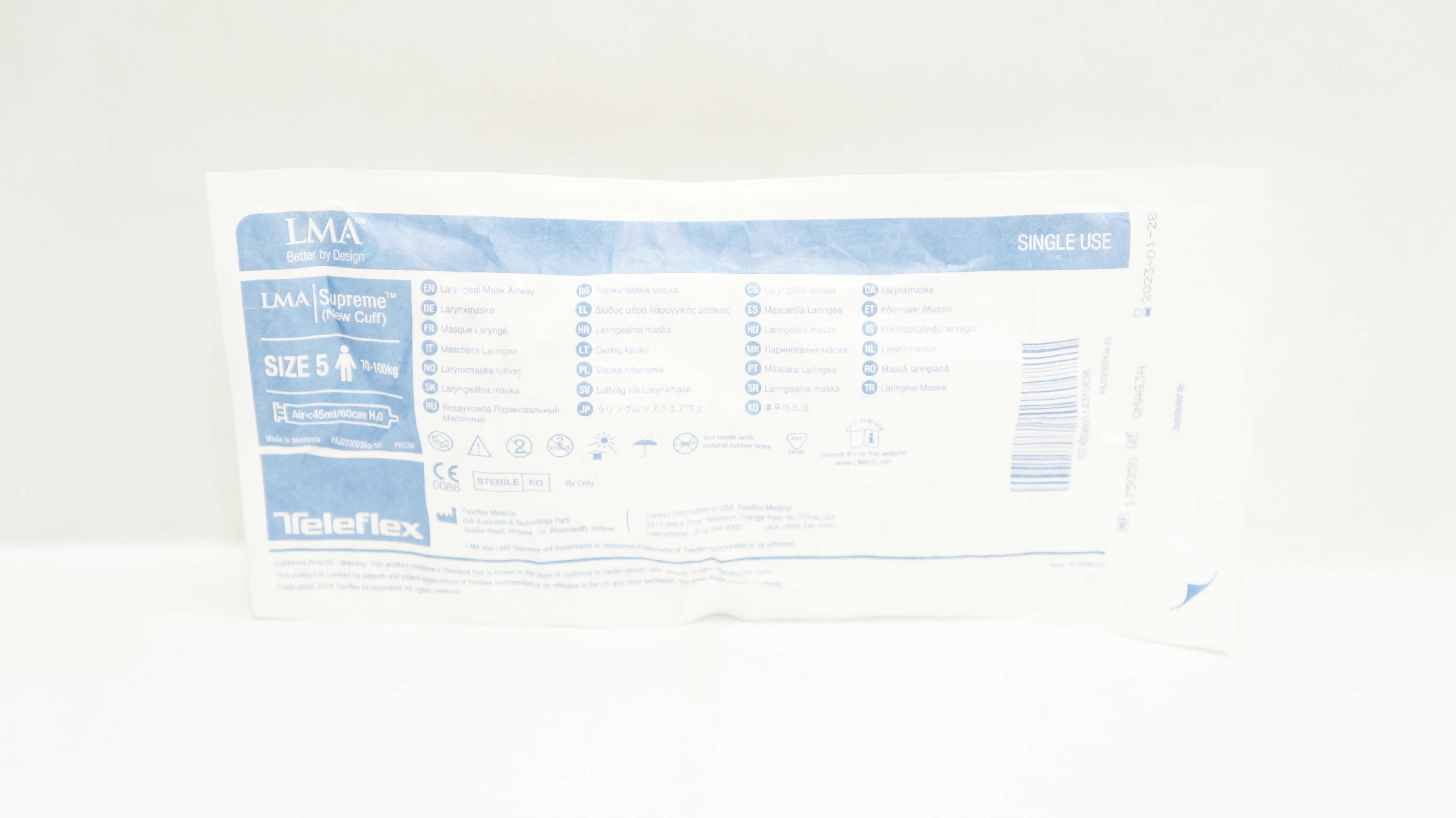 Teleflex 175050 LMA Laryngeal Mask Airway Size 5 70-100kg Air<45ml/60cm H2O (x)