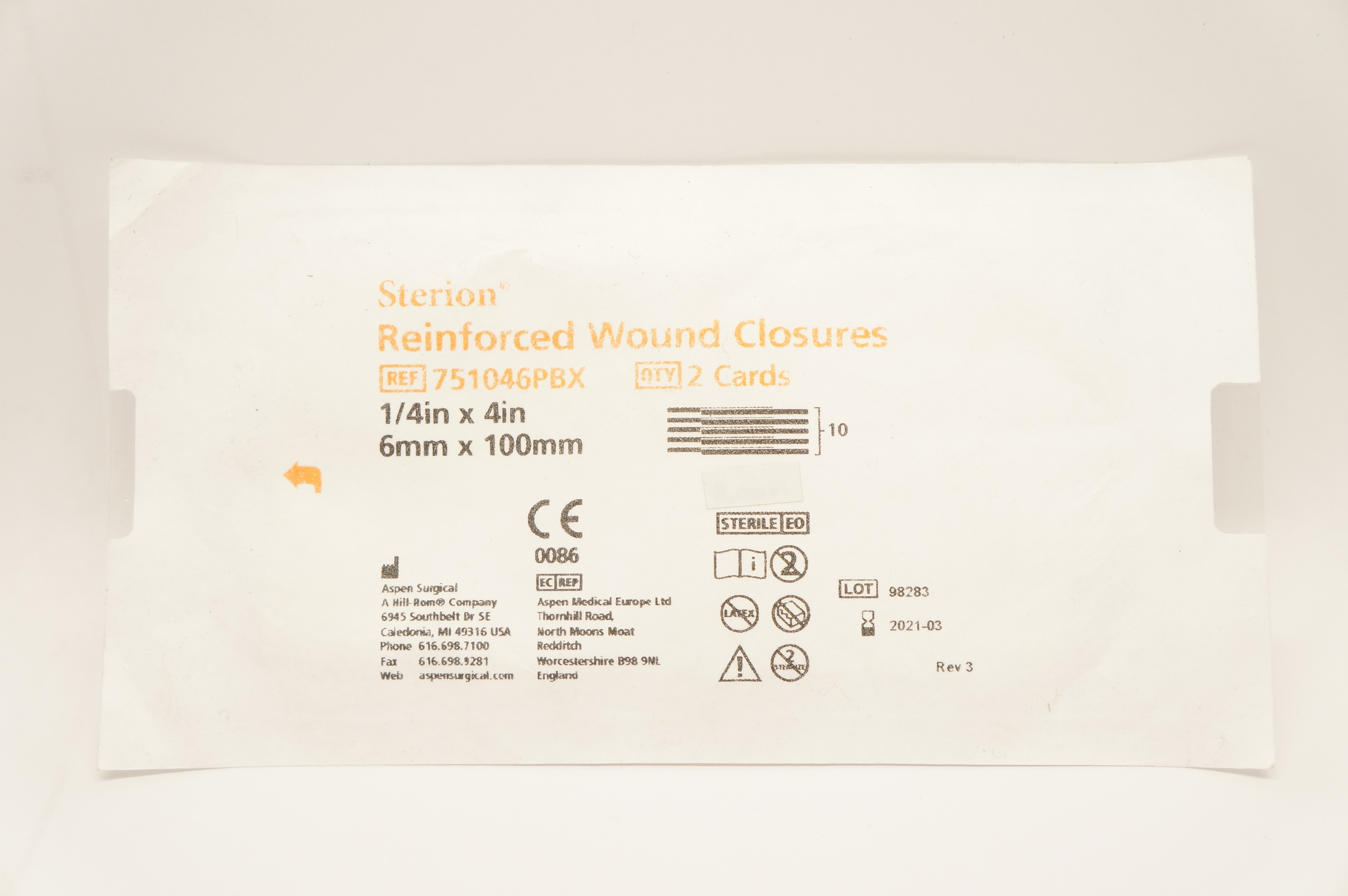Aspen Surgical 751046PBX Reinforced Wound Closures 1/4in x 4in (x) - Pack of 2
