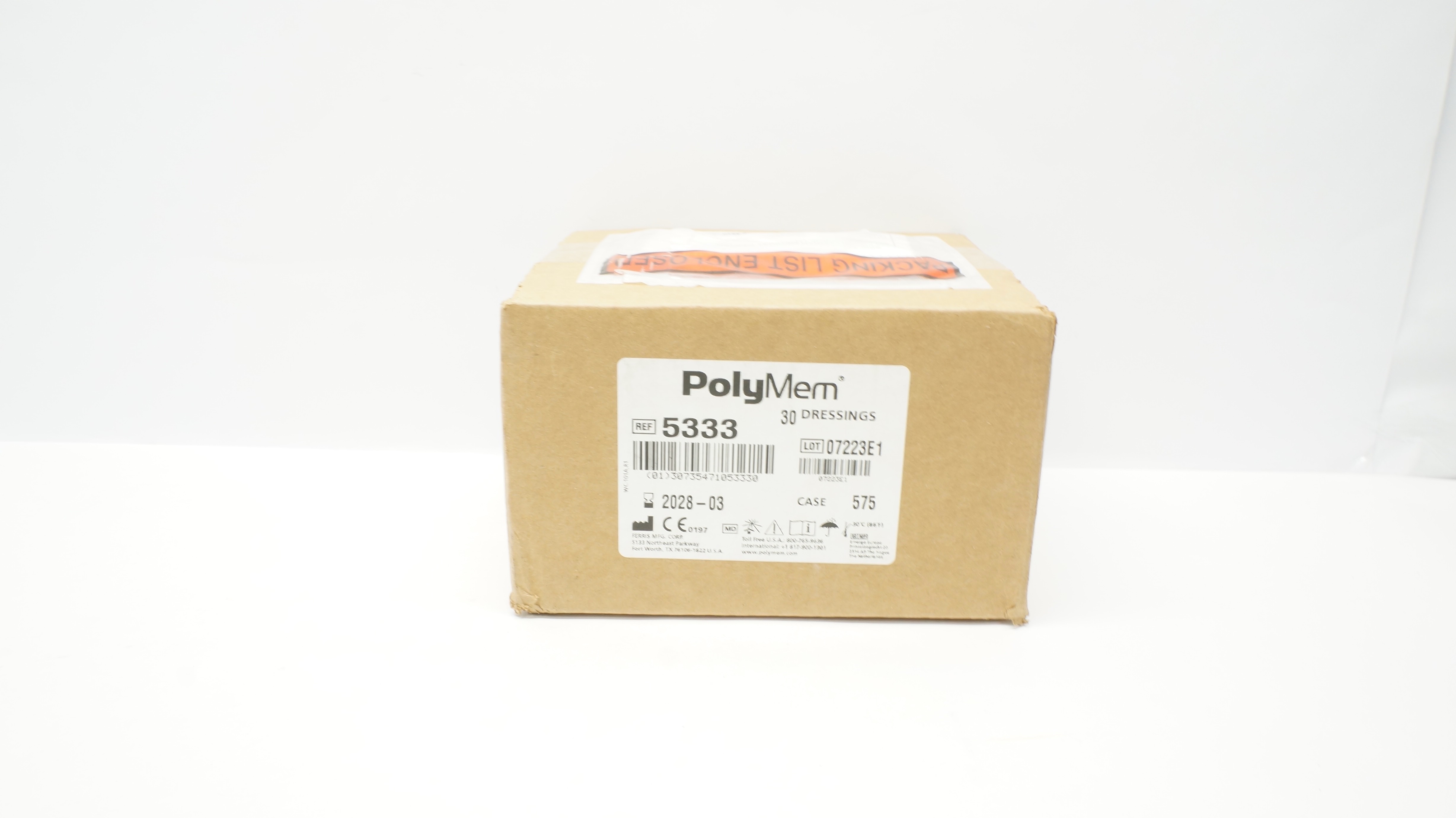 Ferris 5333 PolyMem Shapes  2.75inch x 2.75inch Tube Dressing - Box of 30