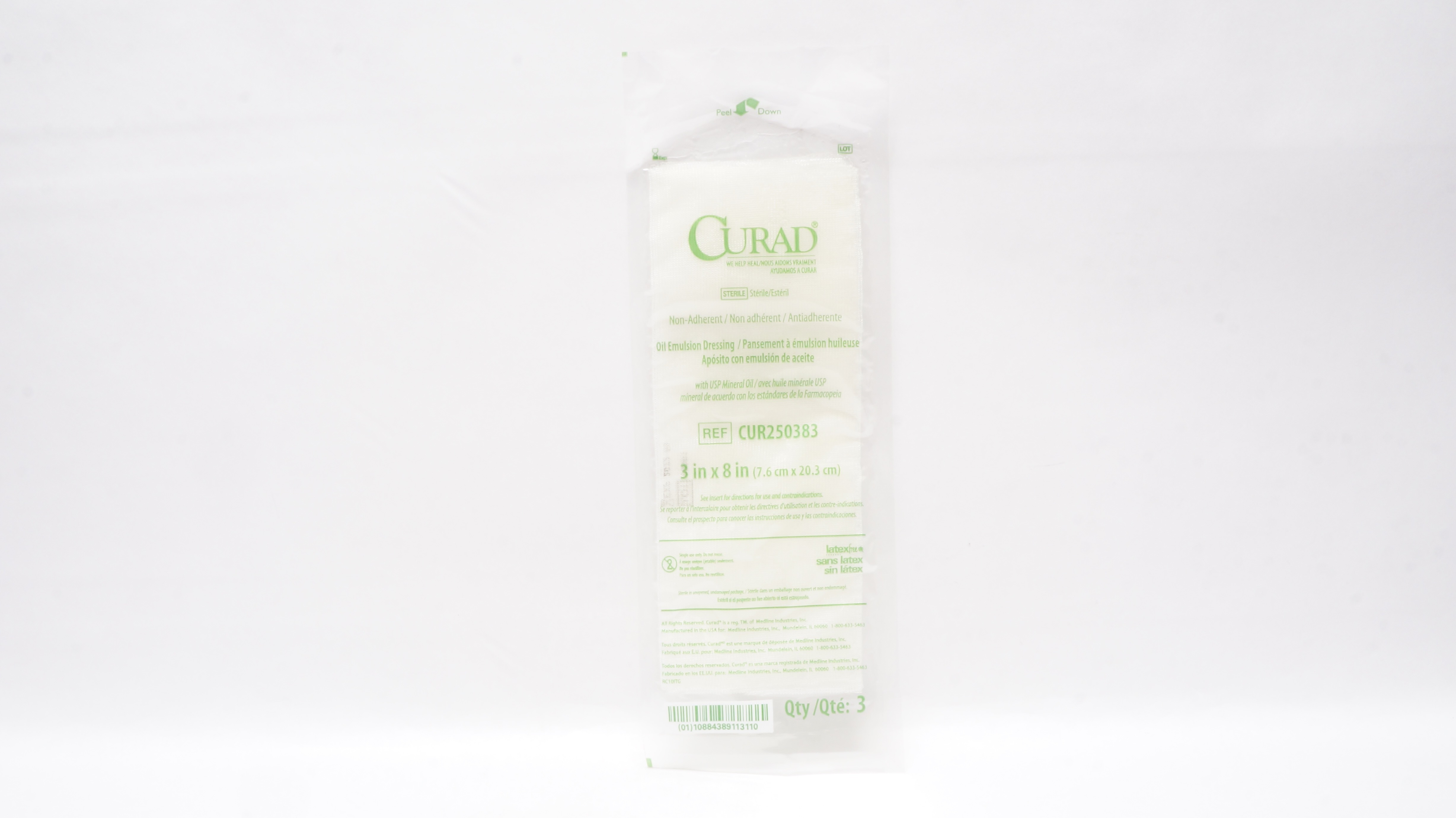 Medline CUR250383 Curad Non-Adherent Oil Emulsion Dressing 3x8inch -Pack of 3(x)