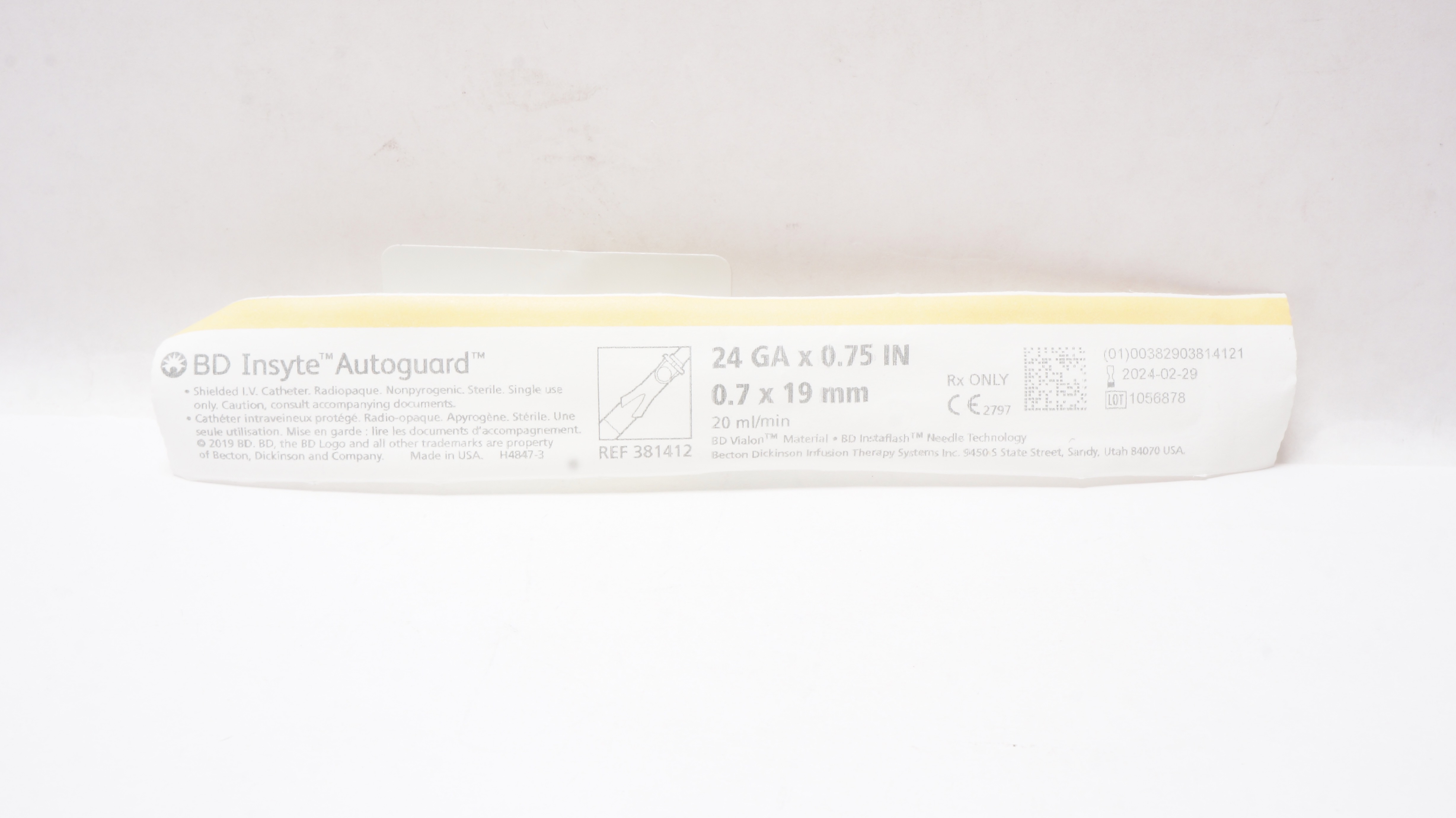BD 381412 BD Insyte Autoguard Shielded I.V. Cath. 24Ga x 0.75inch x 20mL/min