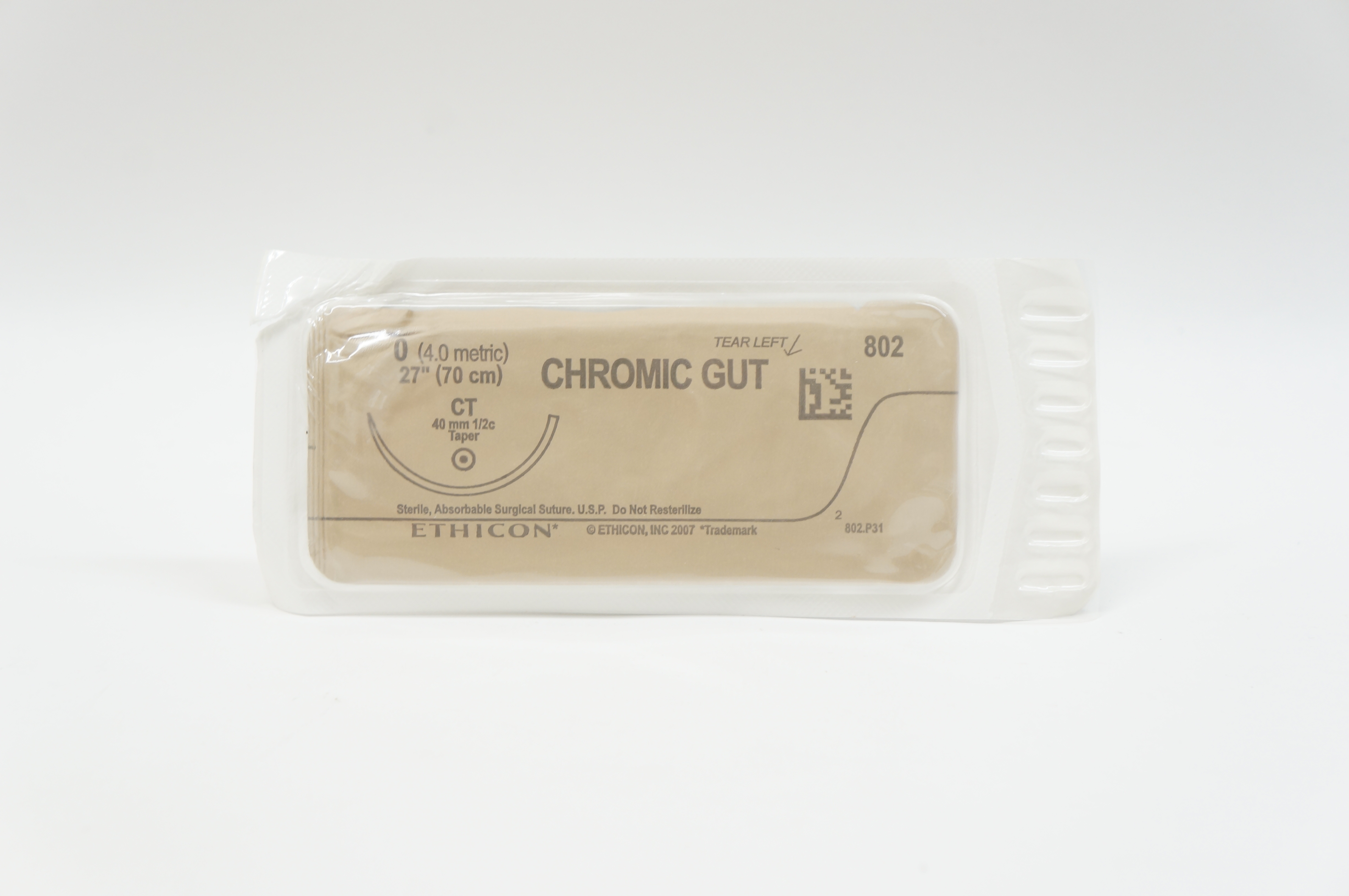 Ethicon 802 0 CHROMIC GUT, CT, 40mm 1/2c Taper, 27inch