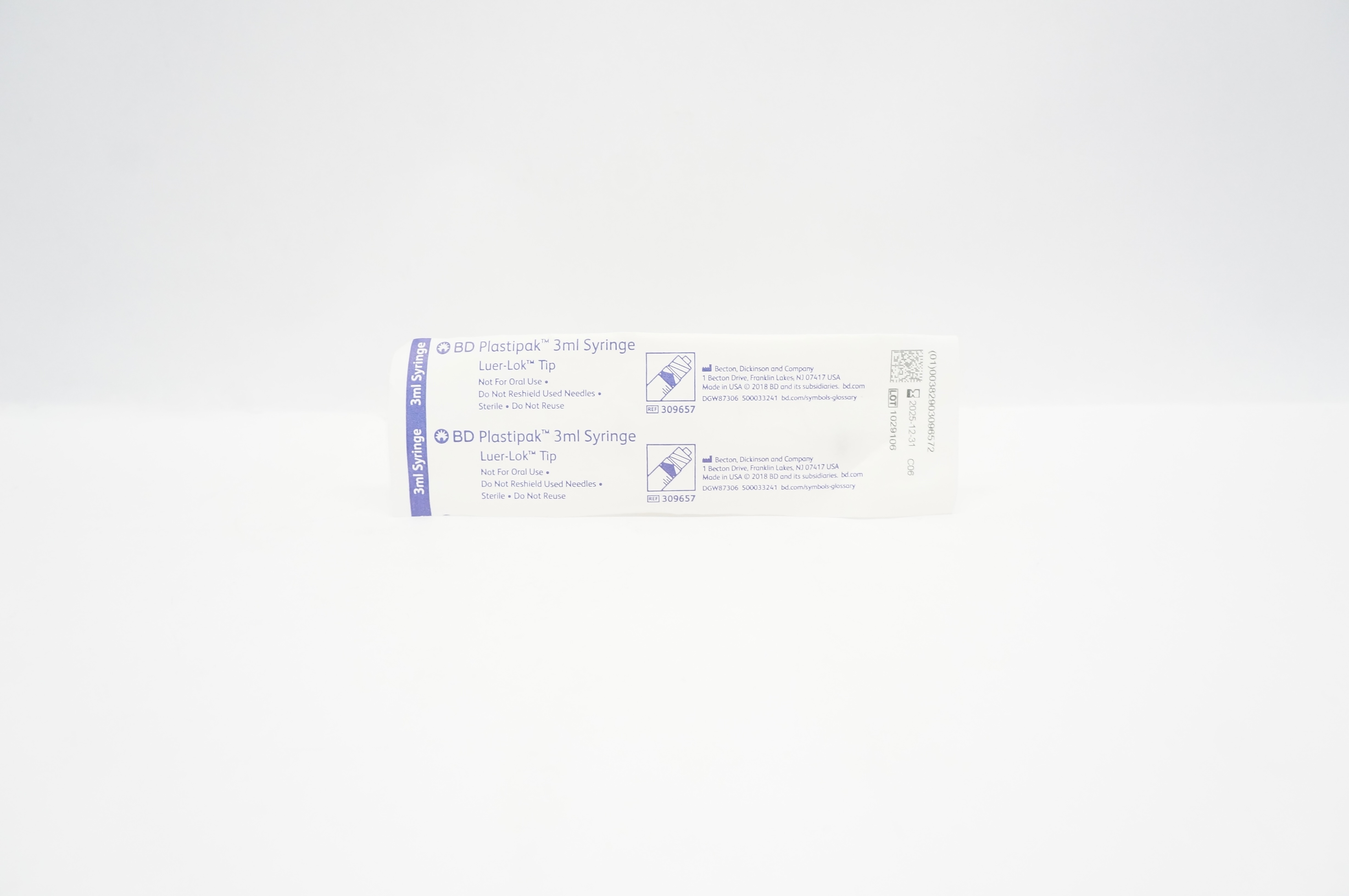 BD 309657 Plastipak Luer-Lok Tip 3mL Syringe