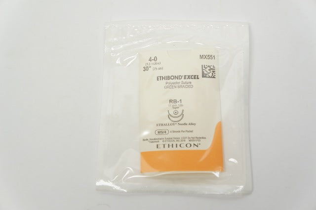 Ethicon MX551 4-0 ETHIBOND EXCEL, RB-1, 17mm 1/2c Taper, 30inch