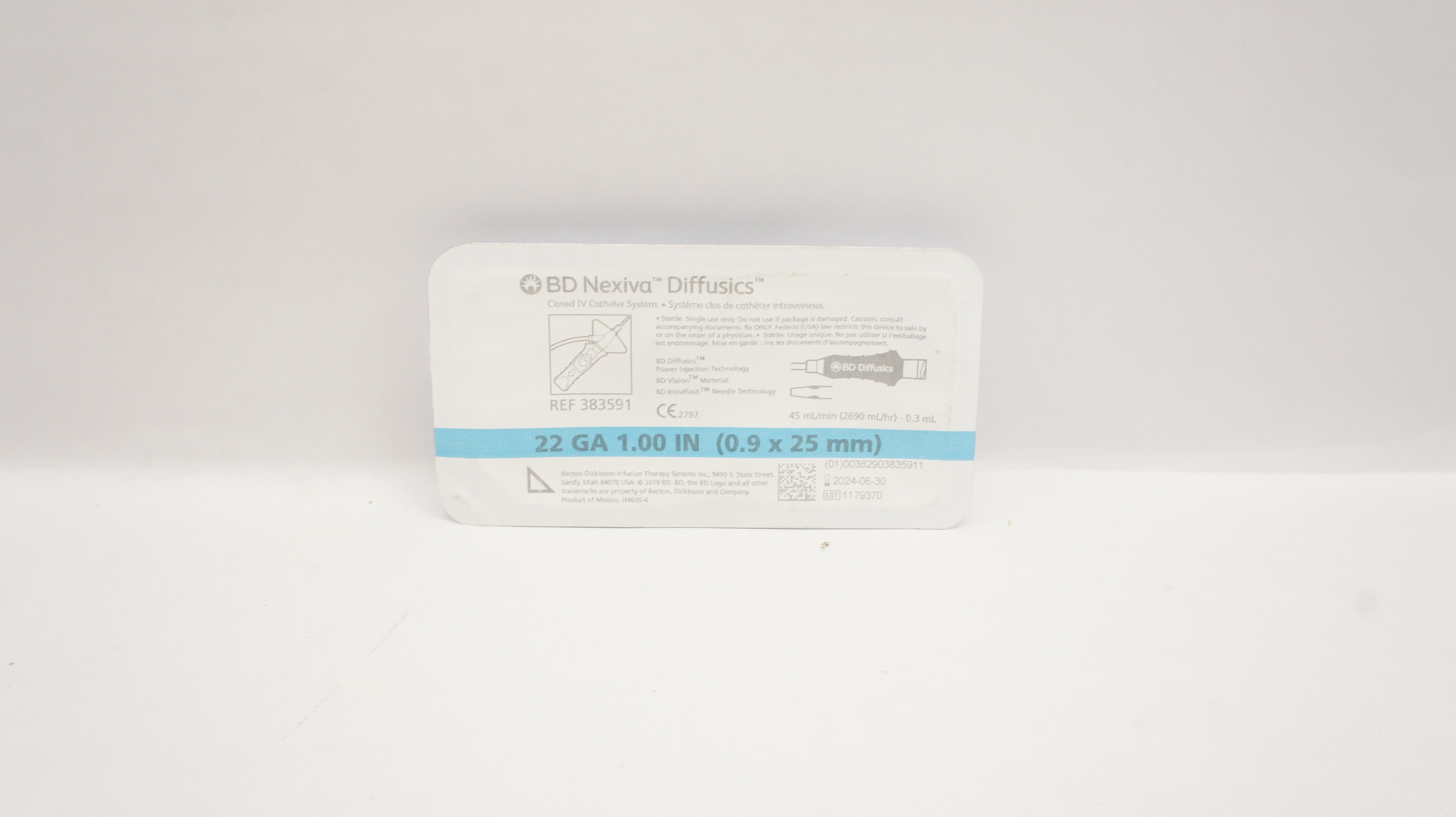 BD 383591 Nexiva Diffusics Closed IV Cath. System 22Ga x 1.00inch 45mL/min