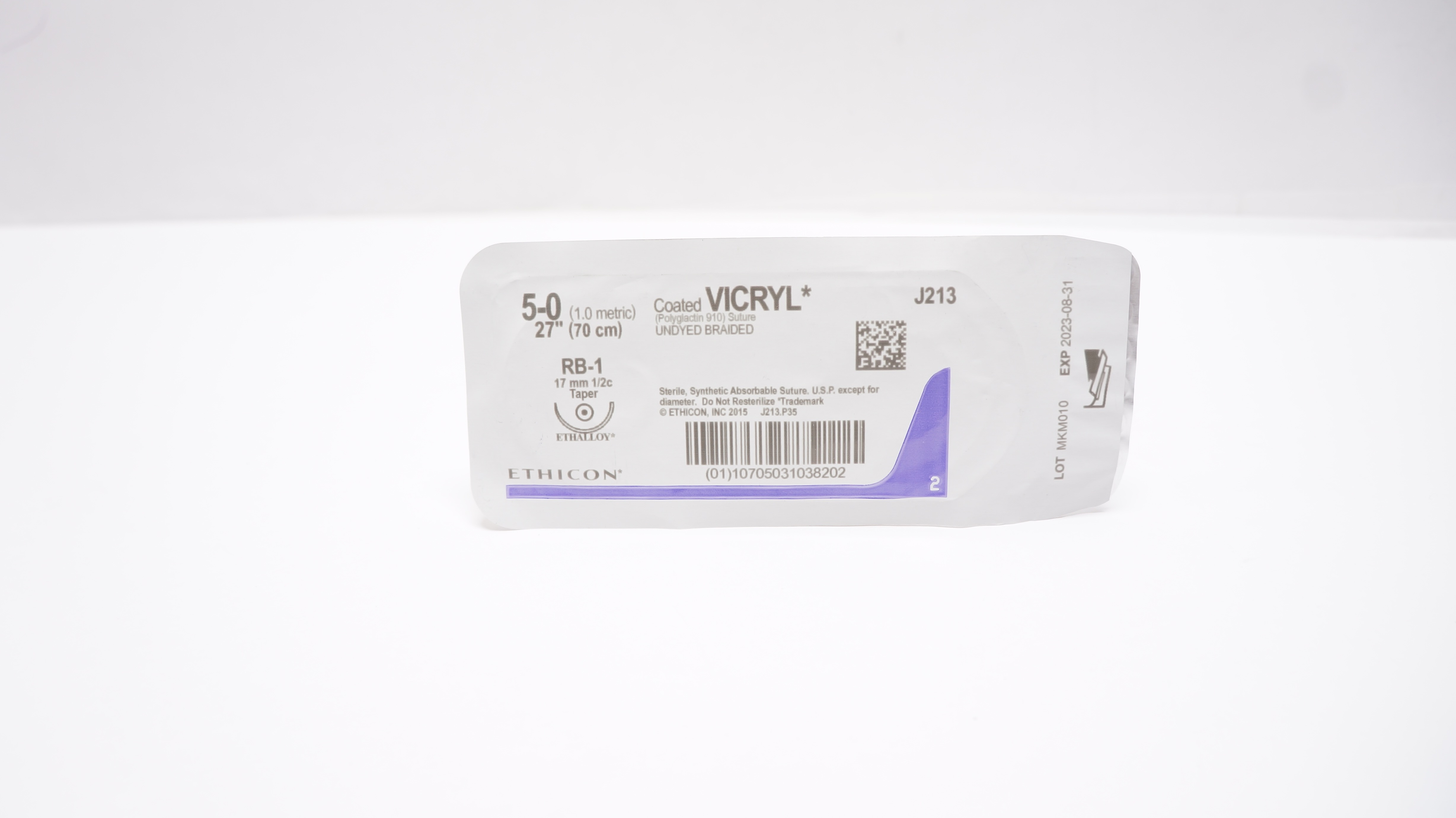 Ethicon J213 5-0 Coated VICRYL Polyglactin Stre RB-1 17mm 1/2c Taper, 27inch (x)