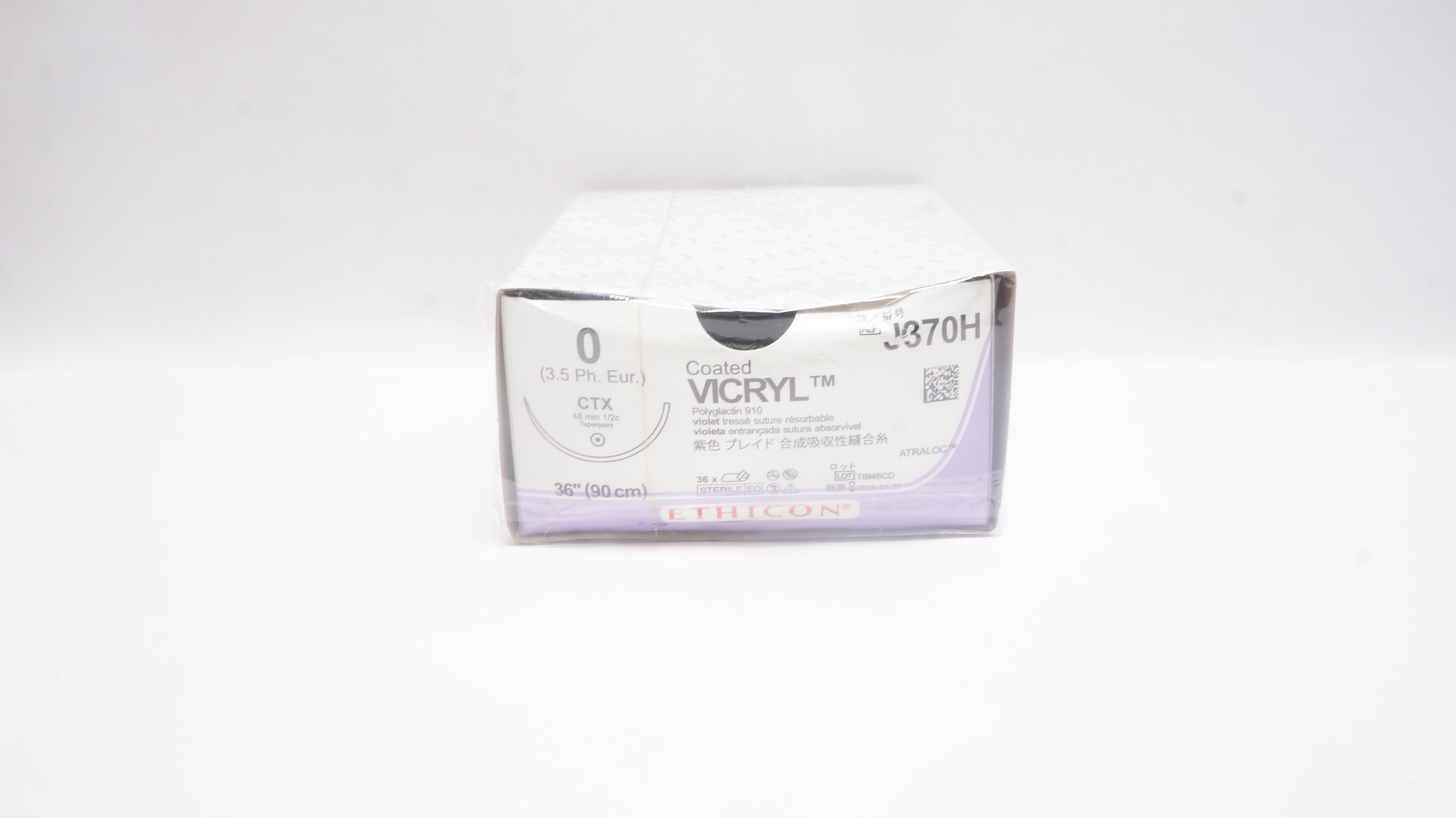 Ethicon J370H 0 Coated Vicryl ,CTX, 48mm 1/2c Taperpoint, 36inch - Box of 36