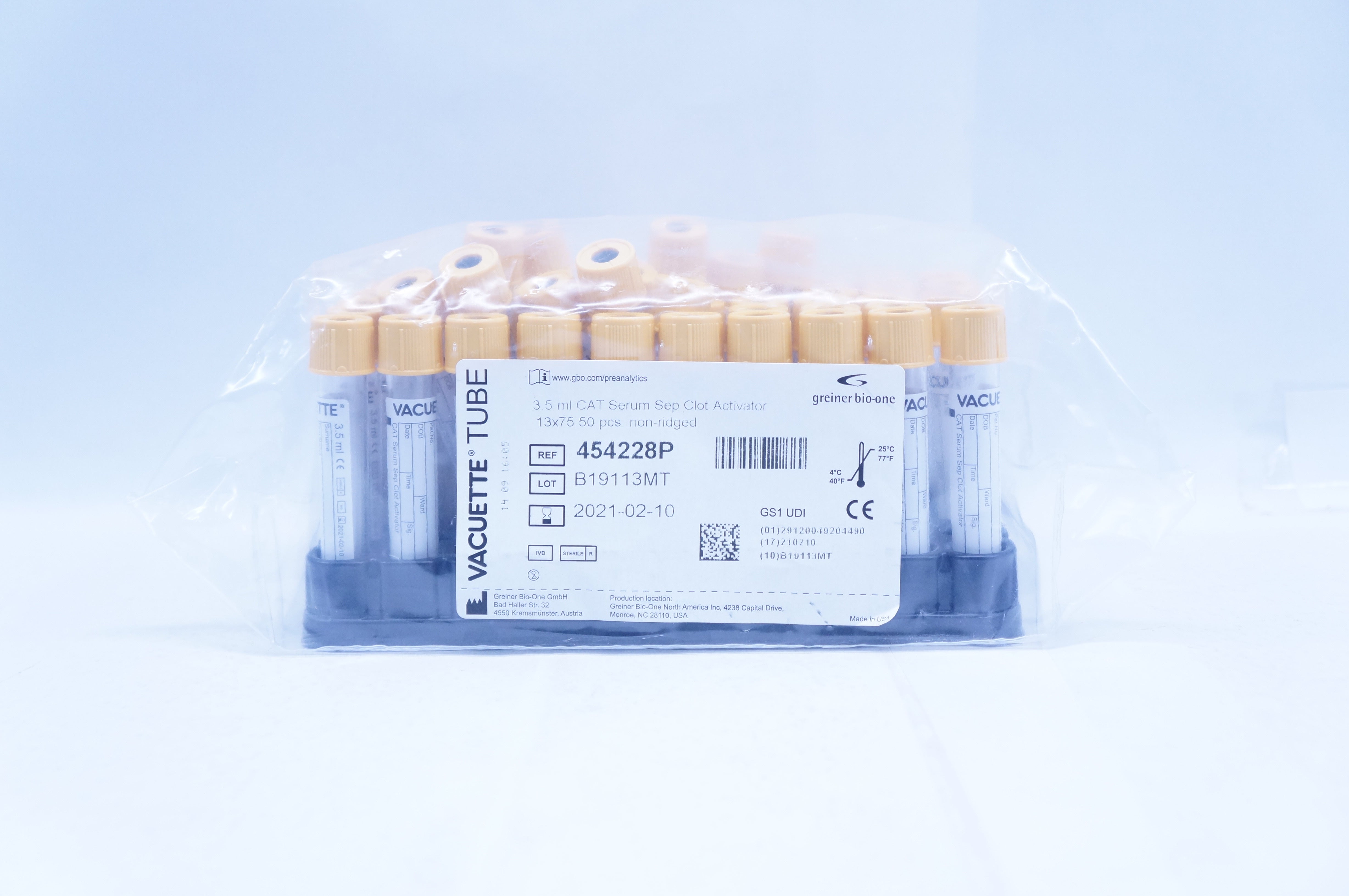 GreinerBioOne 454228P Vacuette Tube 3.5ml Cat Serum Sep 13x75 Pack