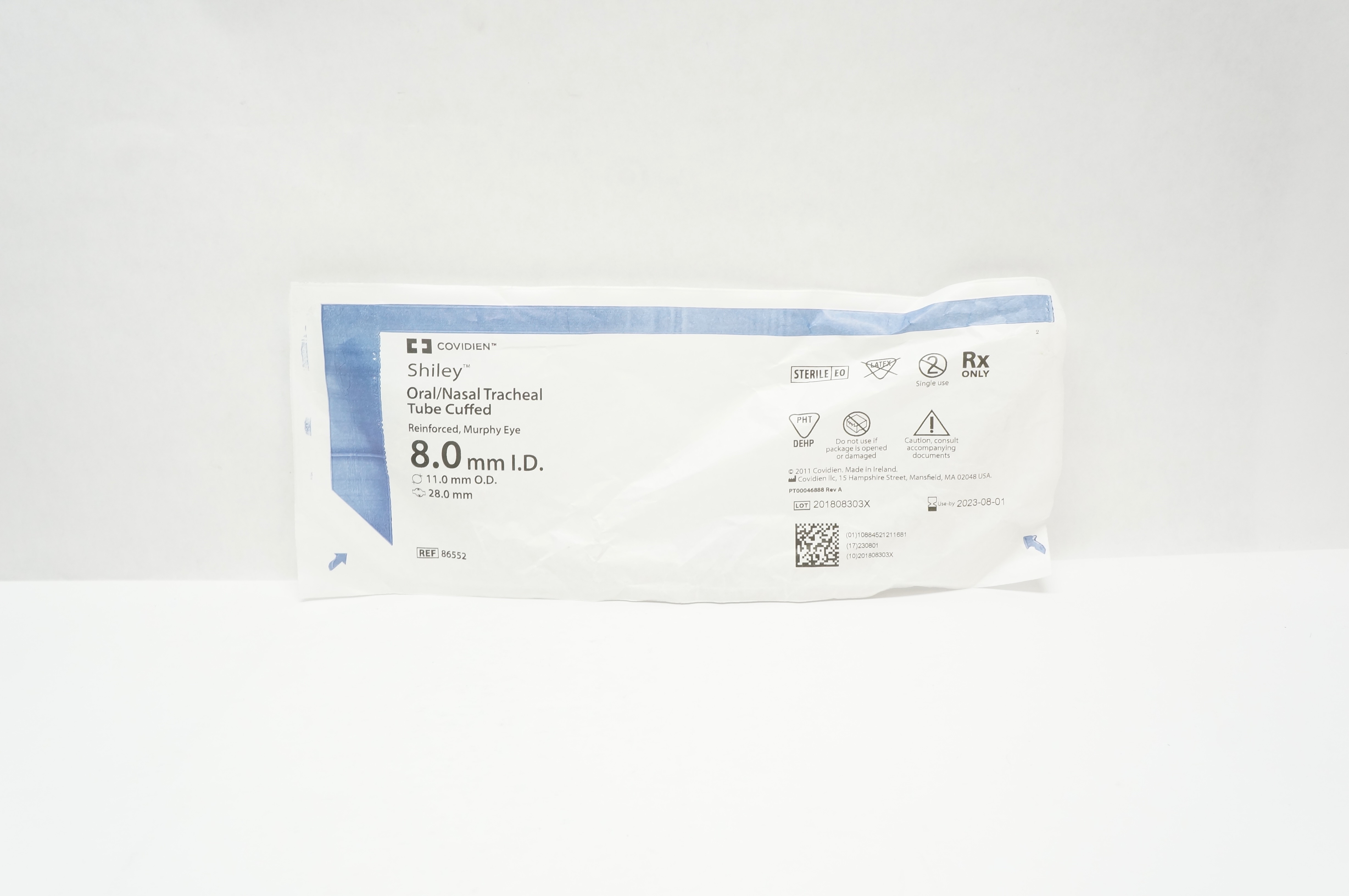 Covidien 86552 Shiley Oral/Nasal Tracheal Tube Cuffed 8.0 ID x 11.0 OD x 28.0mm