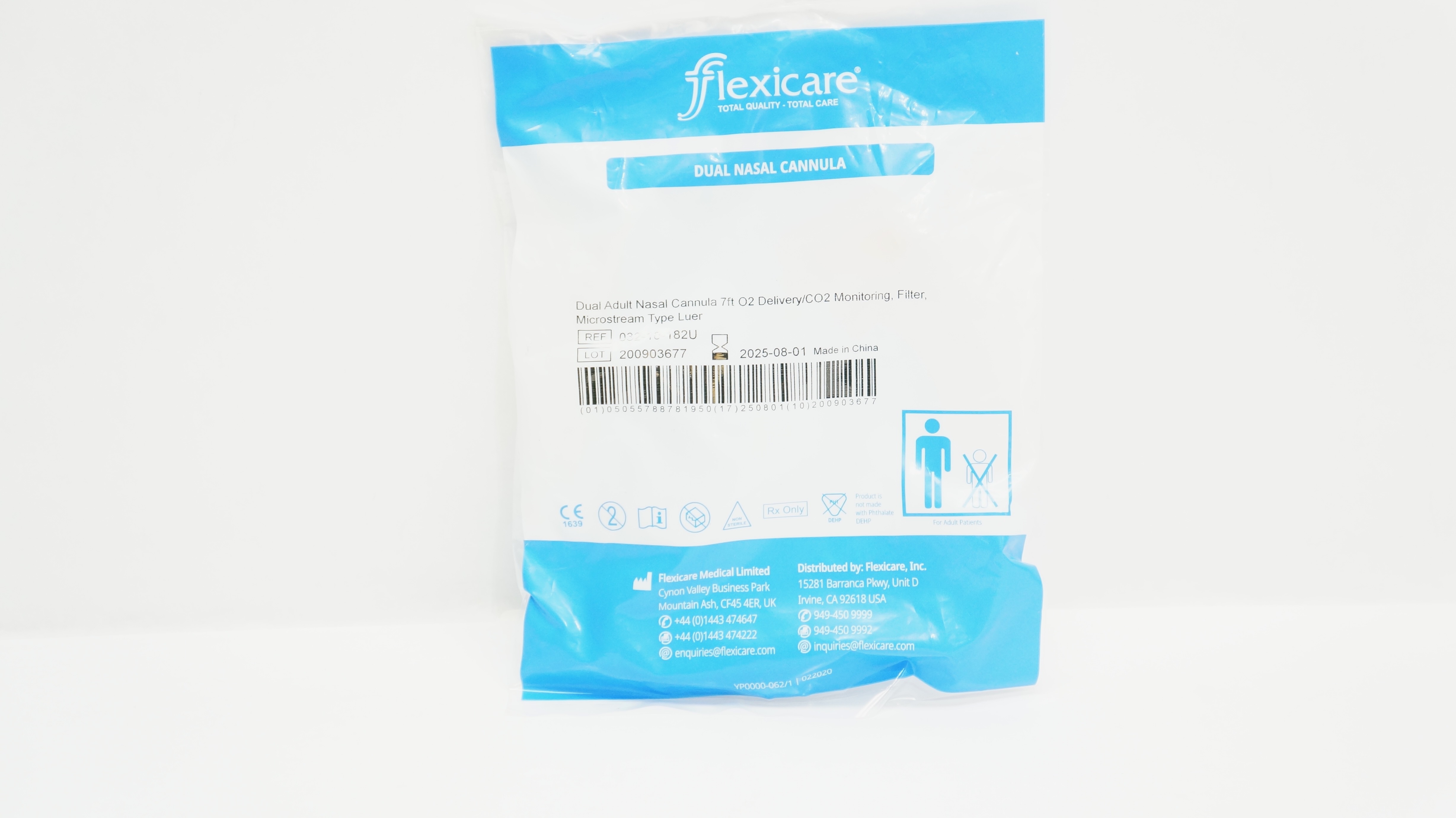 Flexicare 03210182U Dual Adult Nasal Cannula 7ft O2 Delivery/CO2
