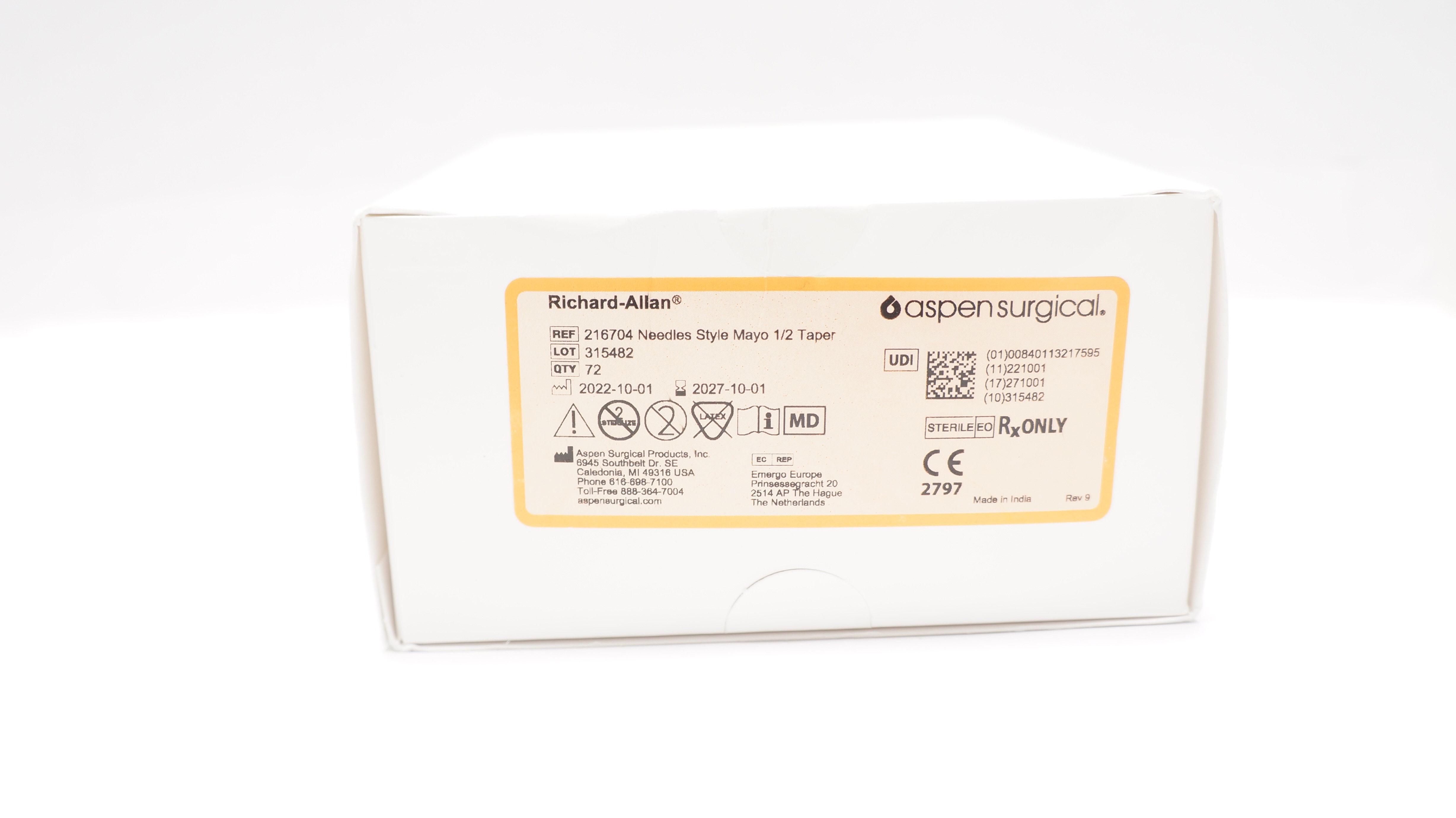 Aspen Surgical 216704 Richard Allan Ndle, Style/Size Mayo 1/2 Taper - Box of 72