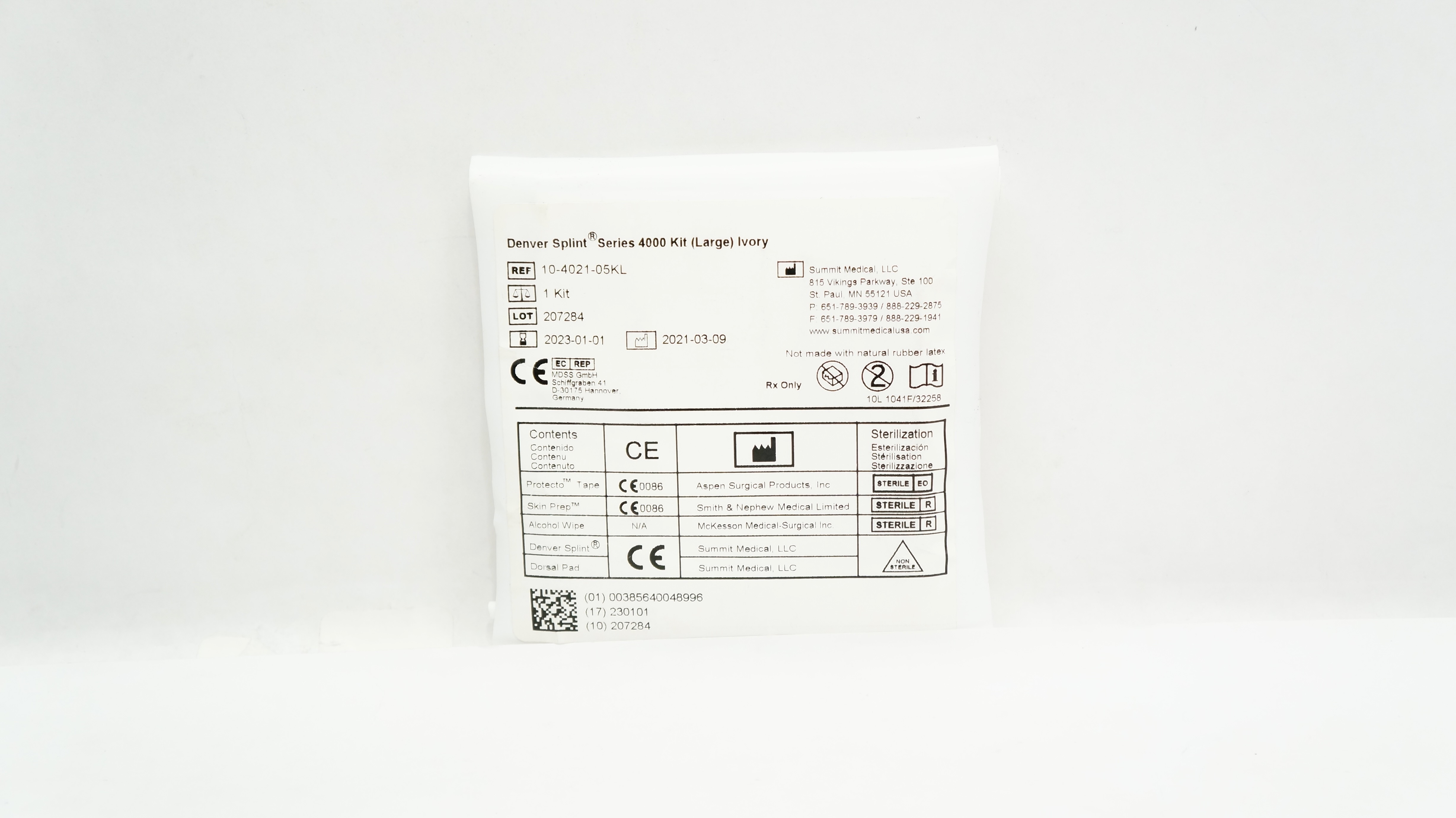 Shippert Medical 10-4021-05KL Denver Splint Series 4000 Kit, Ivory, Large (x)
