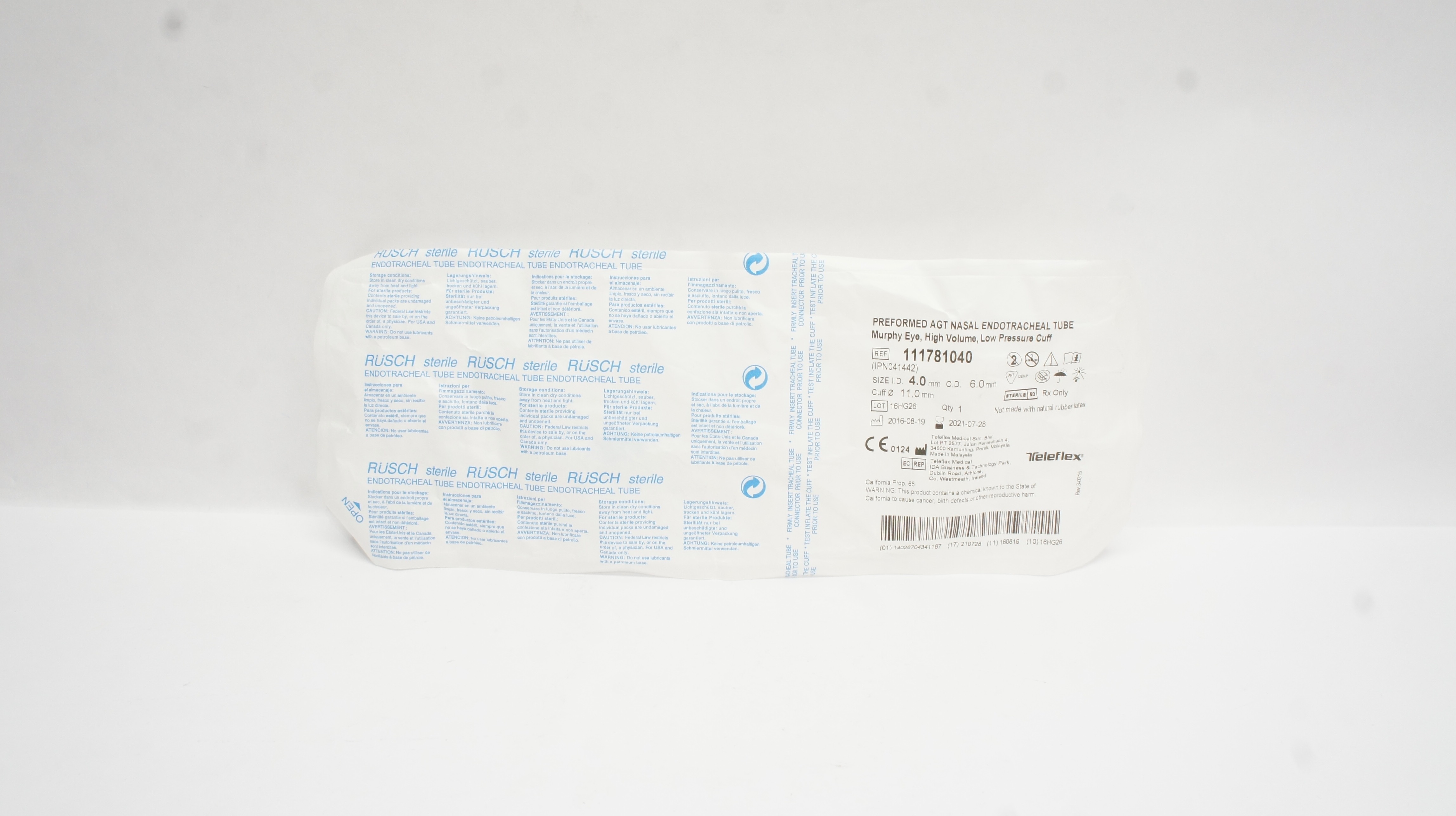 Teleflex 111781040 Preformed Agt Nasal Endotracheal Tube 4 x 6 x 11mm (x)