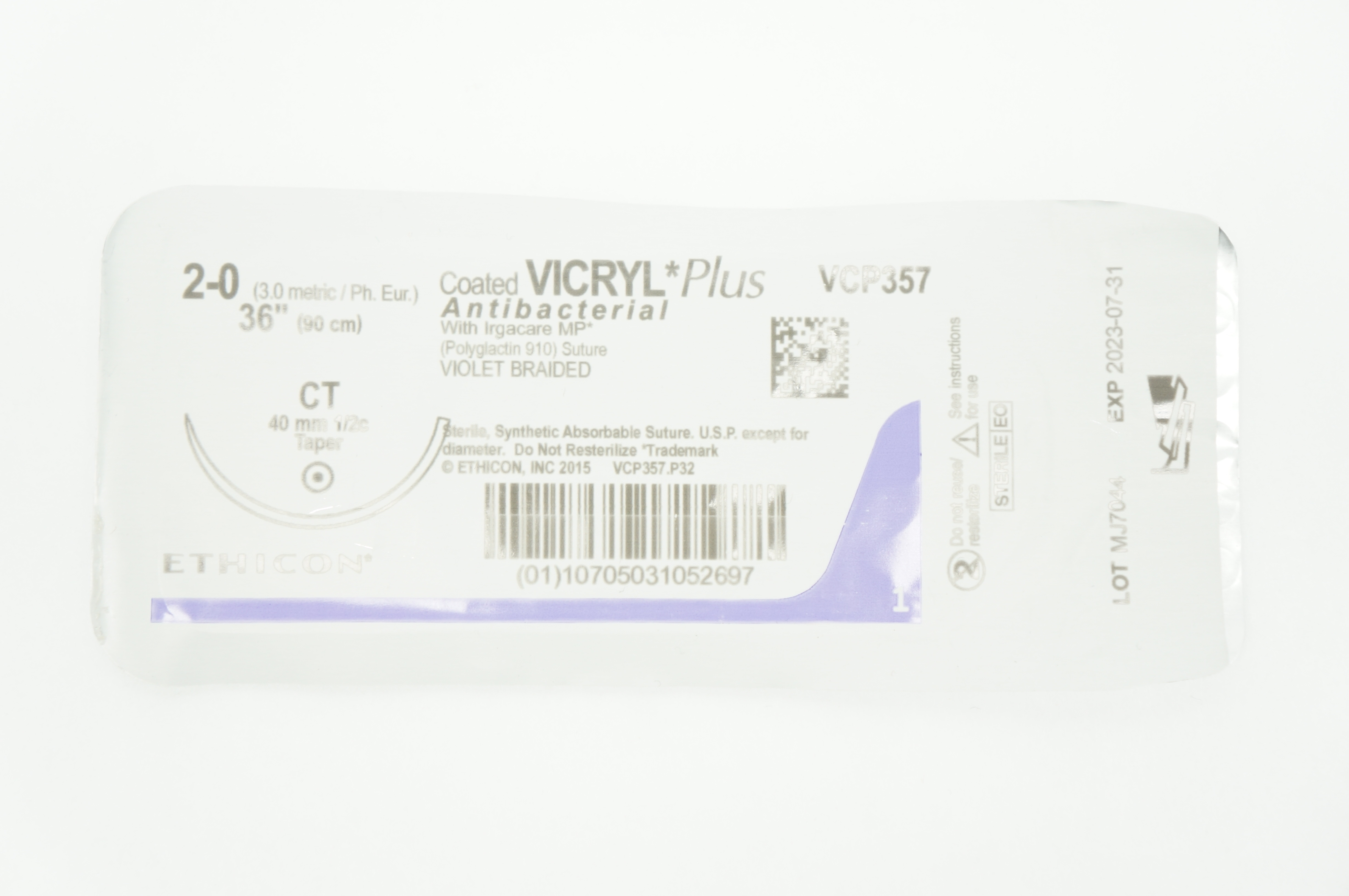 Ethicon VCP357 20 VICRYL Plus CT 40mm 1/2c Taper 36inch (x)