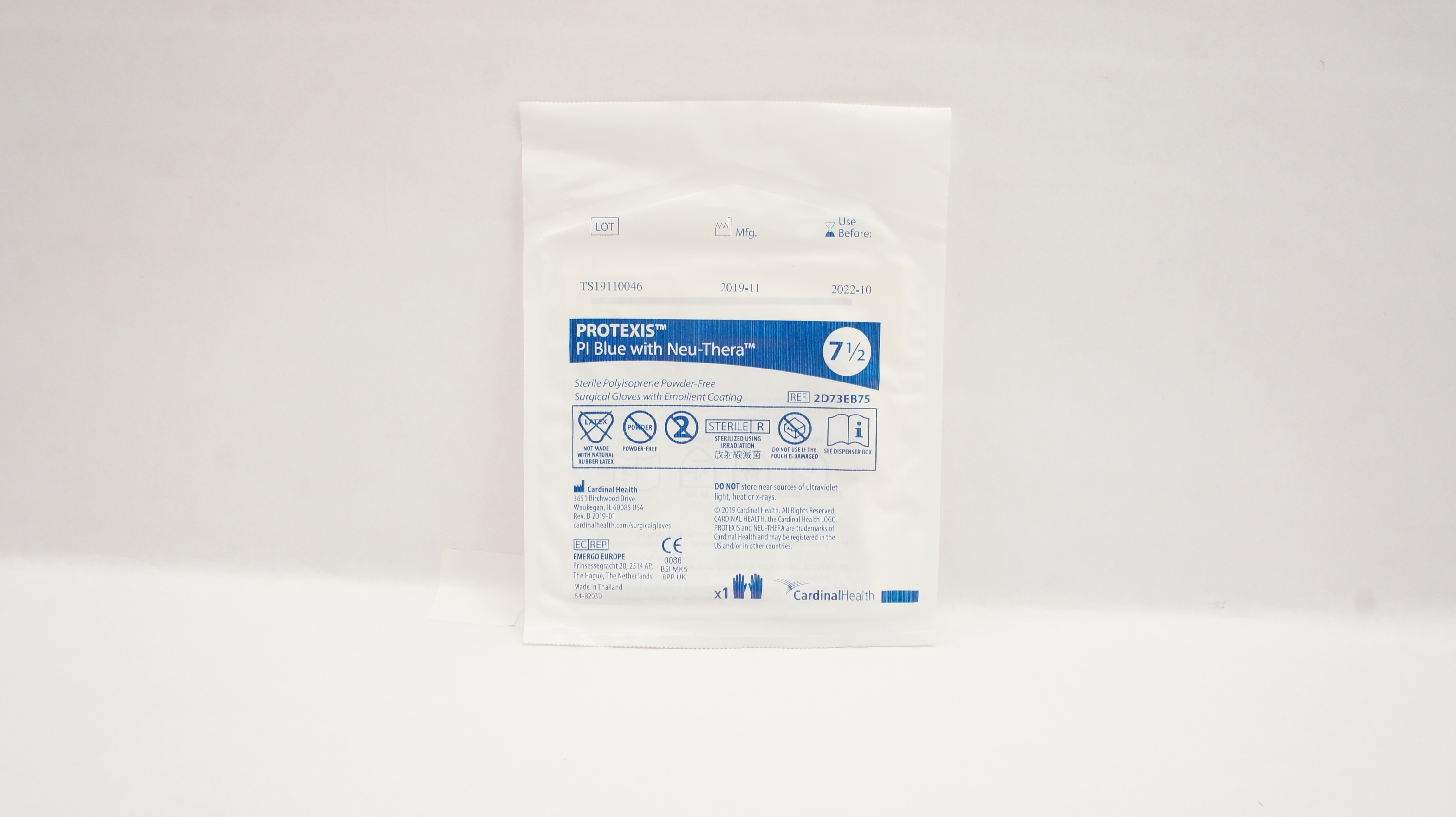 Cardinal Health 2D73EB75 Protexis PI Blue W/Neu-Thera Surgical Gloves Size 7-1/2