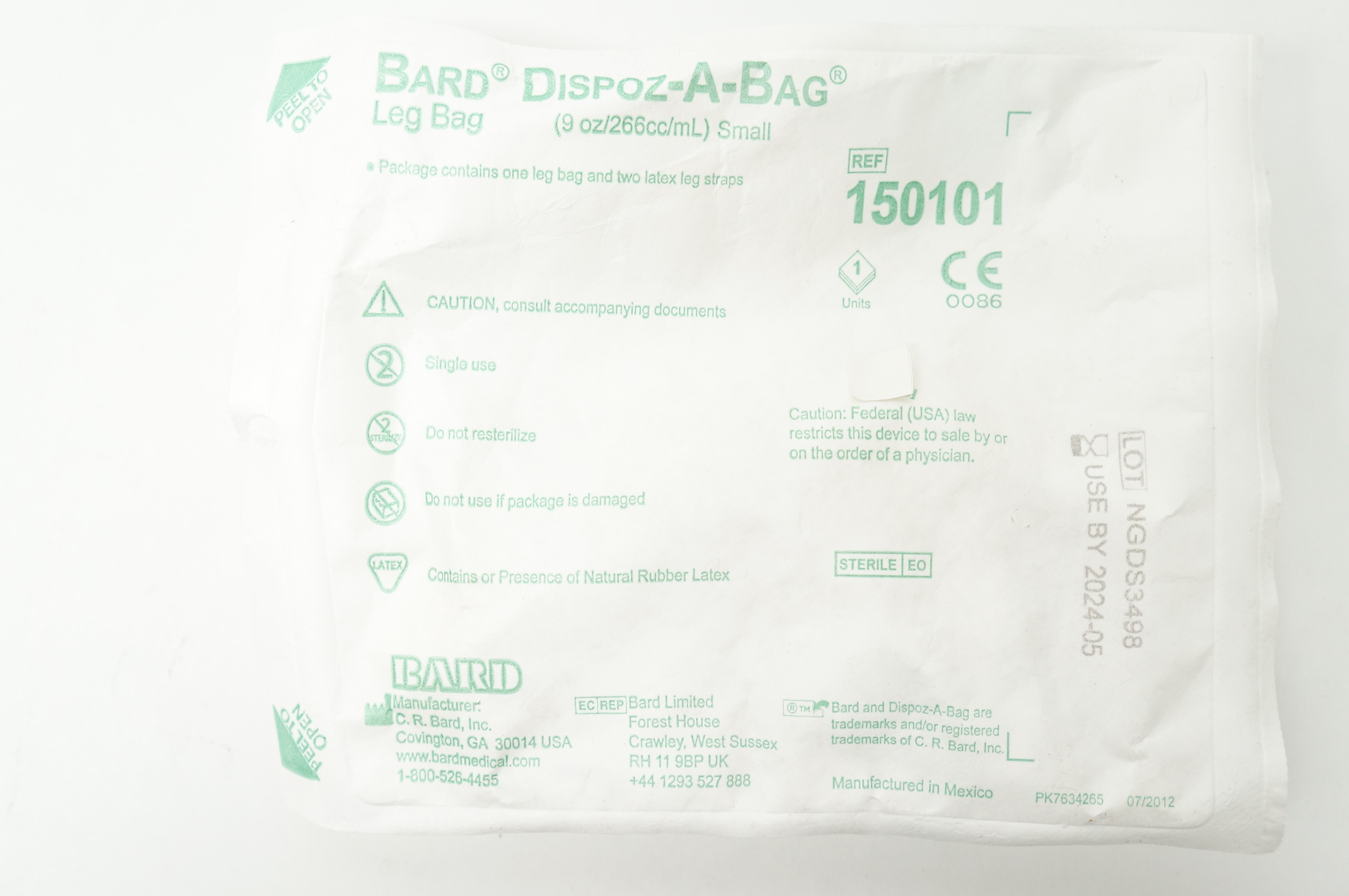 Bard 150101 Dispoz-A-Bag Leg Bag Small 9oz/266cc/mL