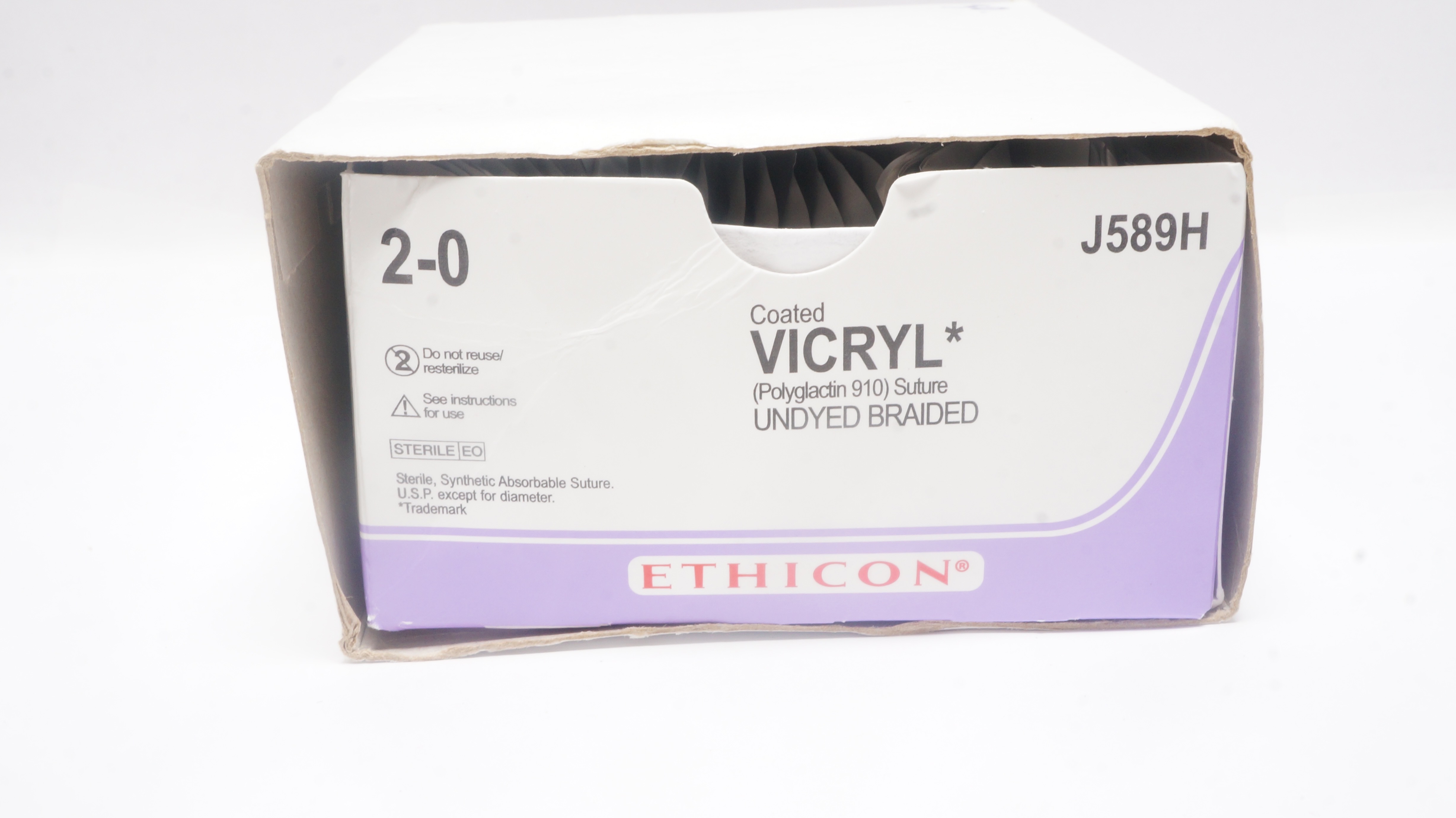 Ethicon J589H 2-0 Coated Vicryl Undyed Braided Stre. 27inch, 30mm (x)-Box of 30