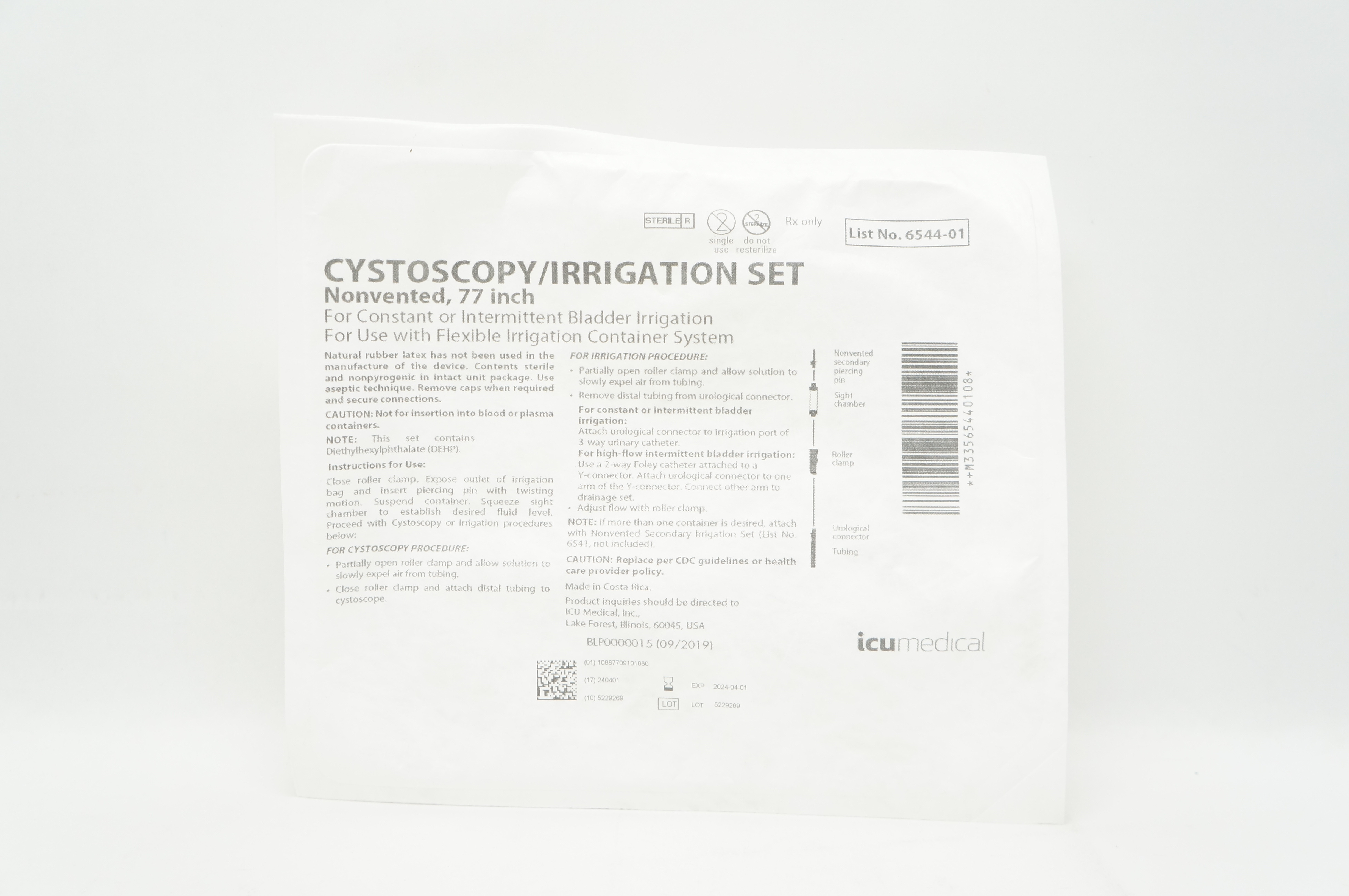 Set Cytoscopy ICU Medical 6544-01 Cystoscopy Irrigation Set Nonvented, 77inch