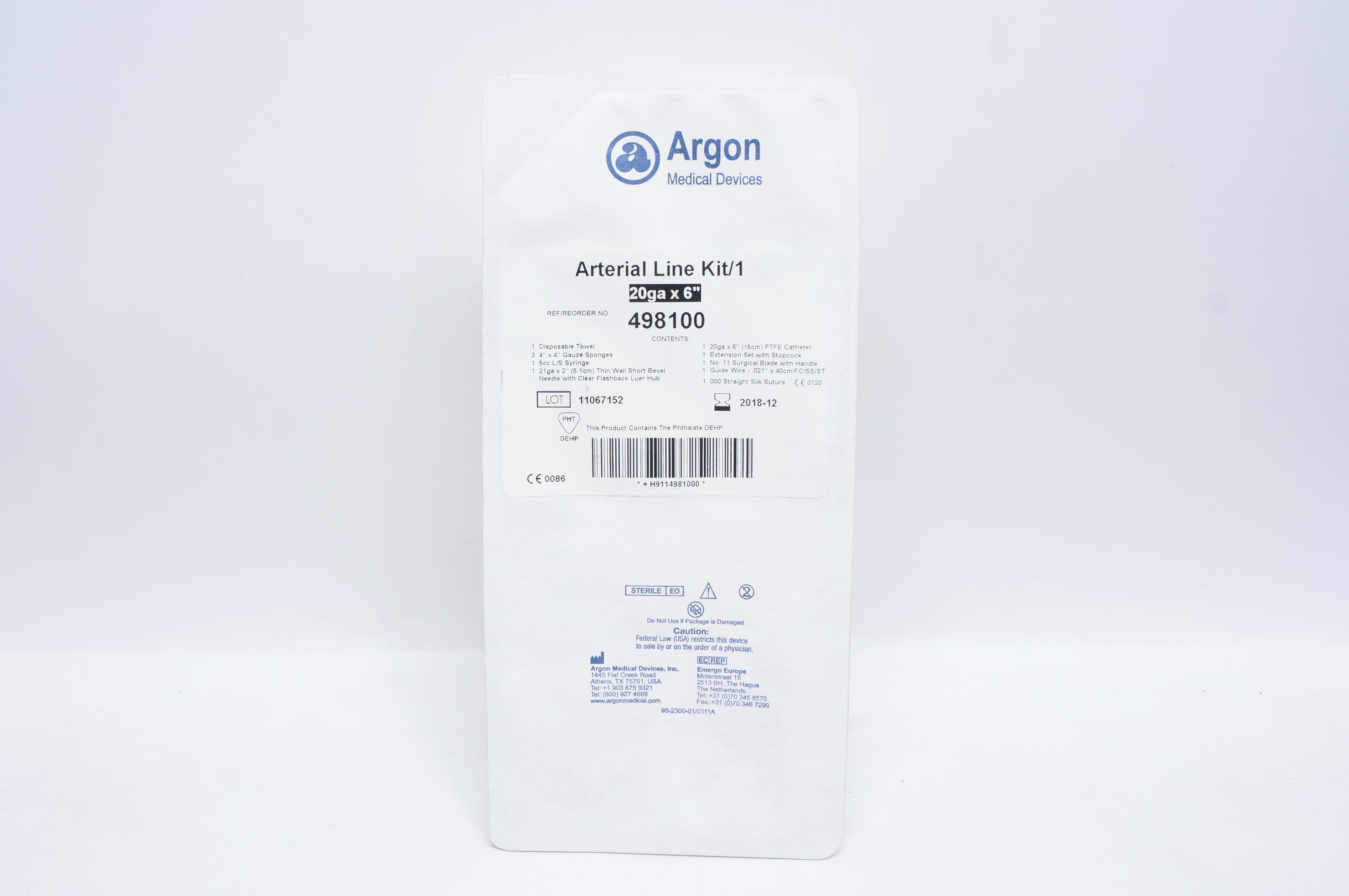 Argon 498100 Arterial Line Kit 20ga x 6inch (x)