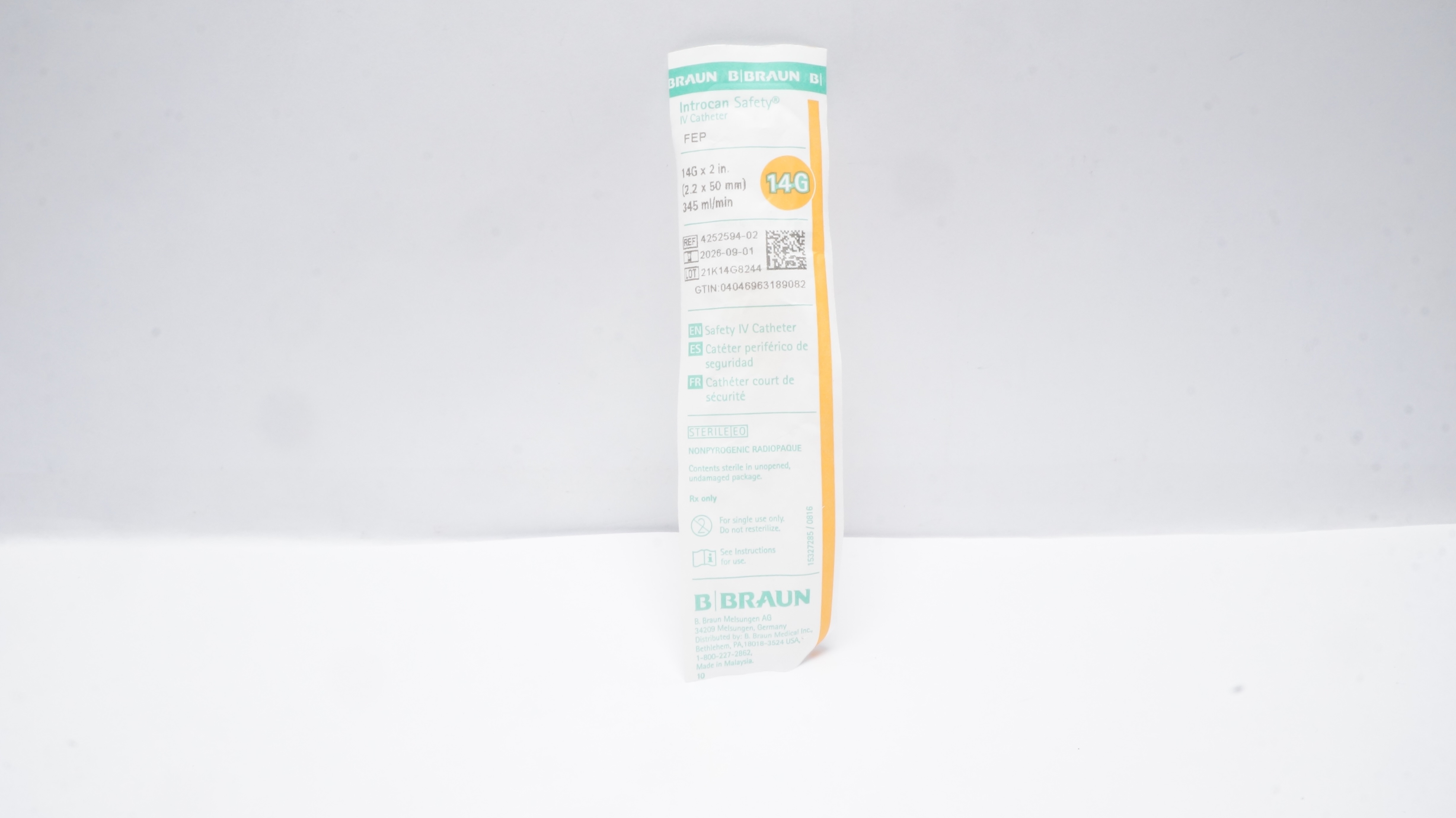 Braun 4252594-02 Introcan Safety IV Cath. 14G x 2inch 345ml/min