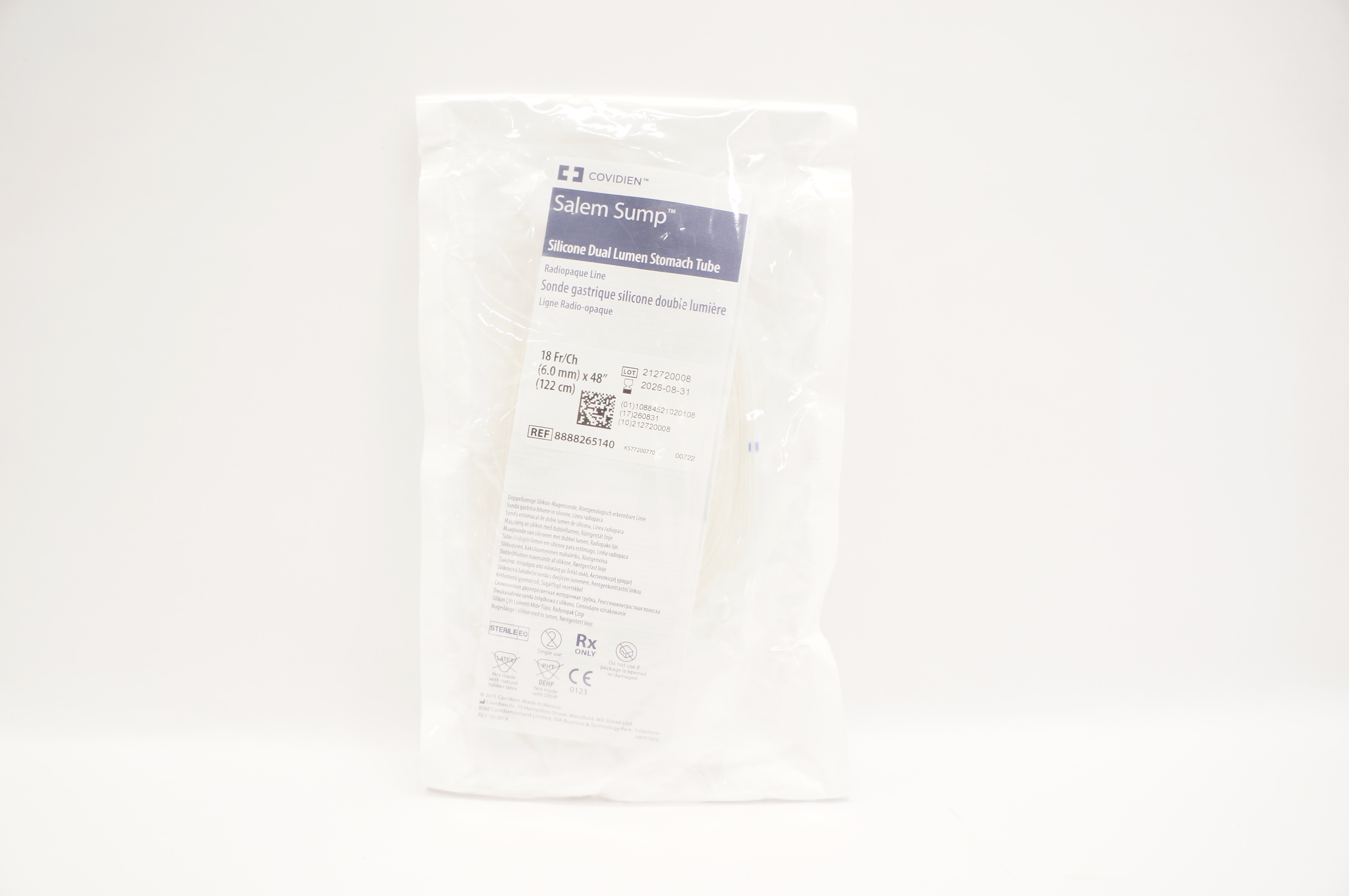 Covidien 8888265140 Salem Sump Silicone Dual Lumen Stomach Tube 18Fr x 48inch