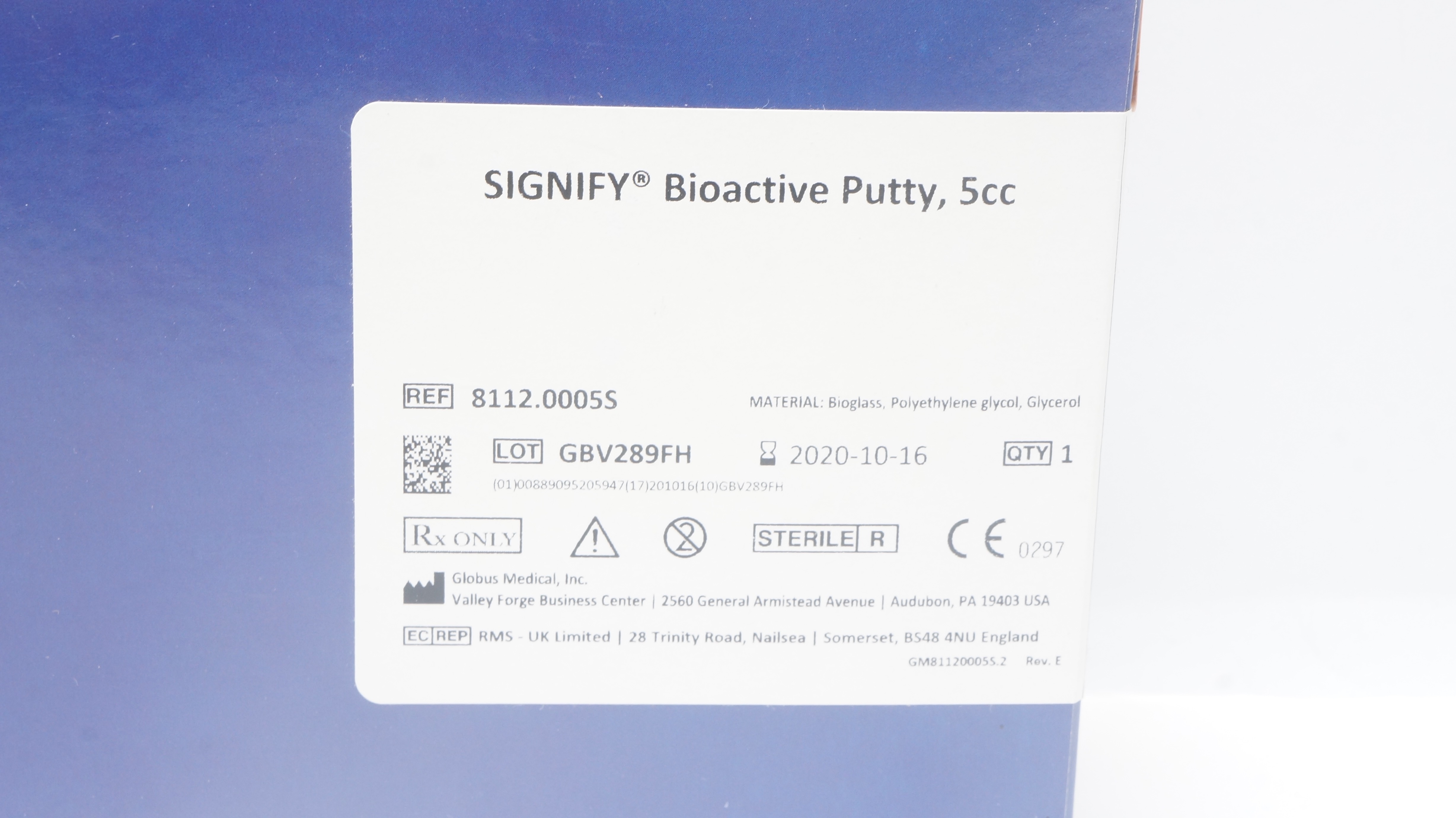 Globus Medical 8112.0005S Signify Bioactive Putty, 5cc (x)